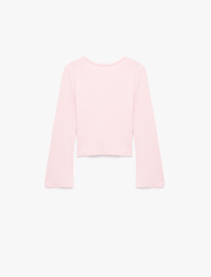 Kız Çocuk Bisiklet Yaka Uzun Kollu Viskon Basic Tişört