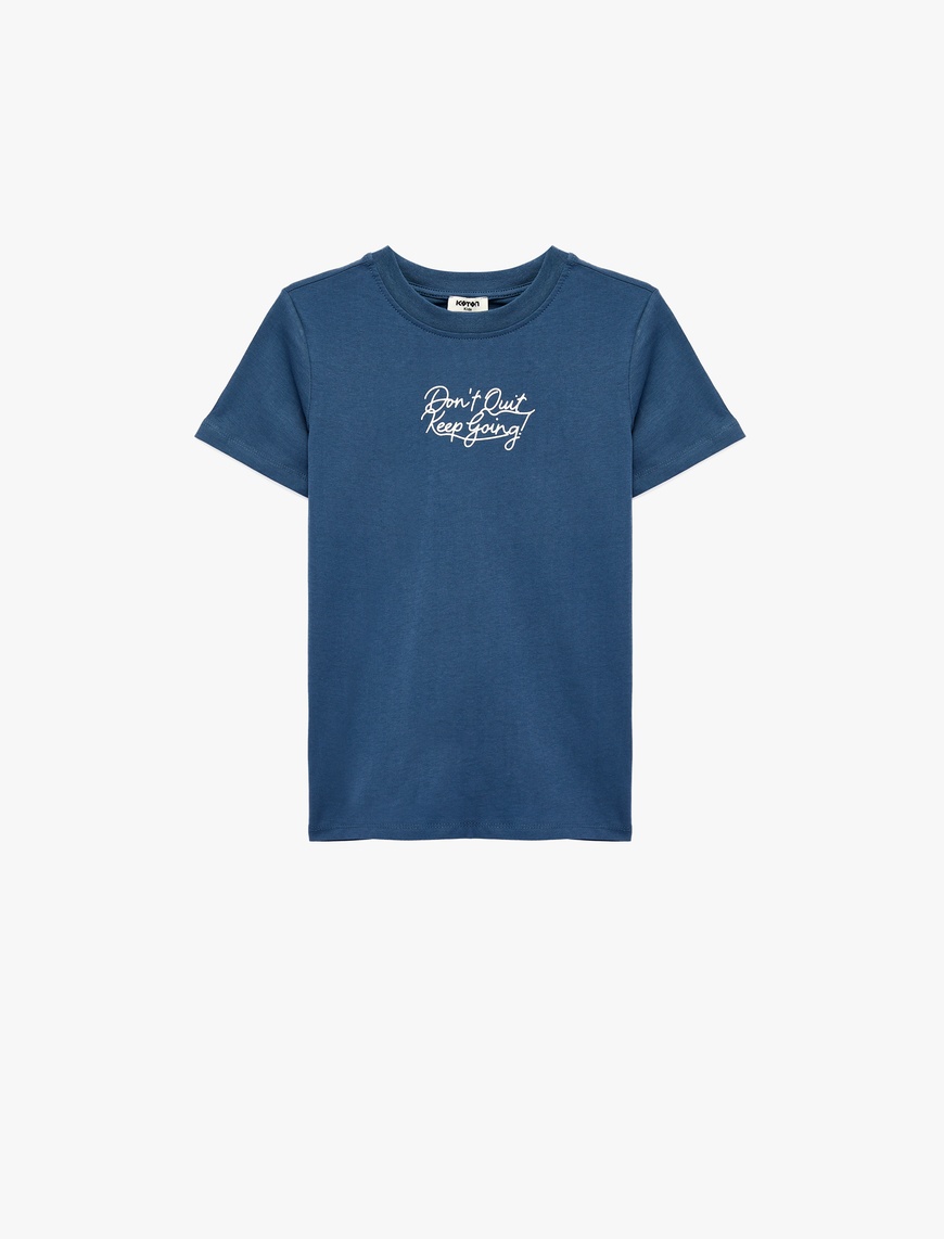 Koton Pamuklu Kısa Kollu Bisiklet Yaka Önü ve Arkası Baskılı T-Shirt