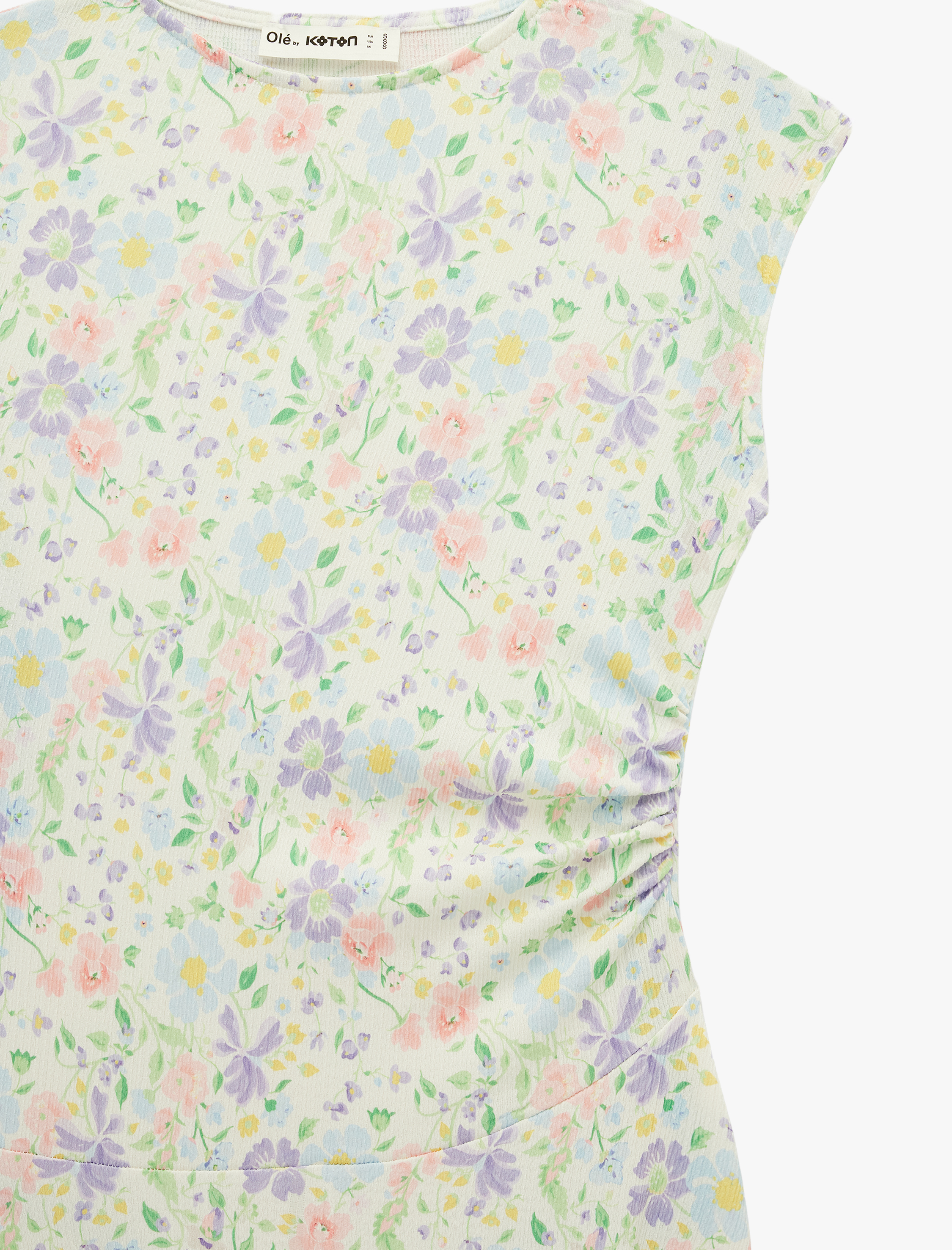   Kolsuz Dantel Detaylı Asimetrik Kesim Bisiklet Yaka Çiçekli Elbise