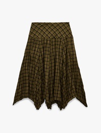 Standart Bel Asimetrik Kesim Midi Ekose Etek