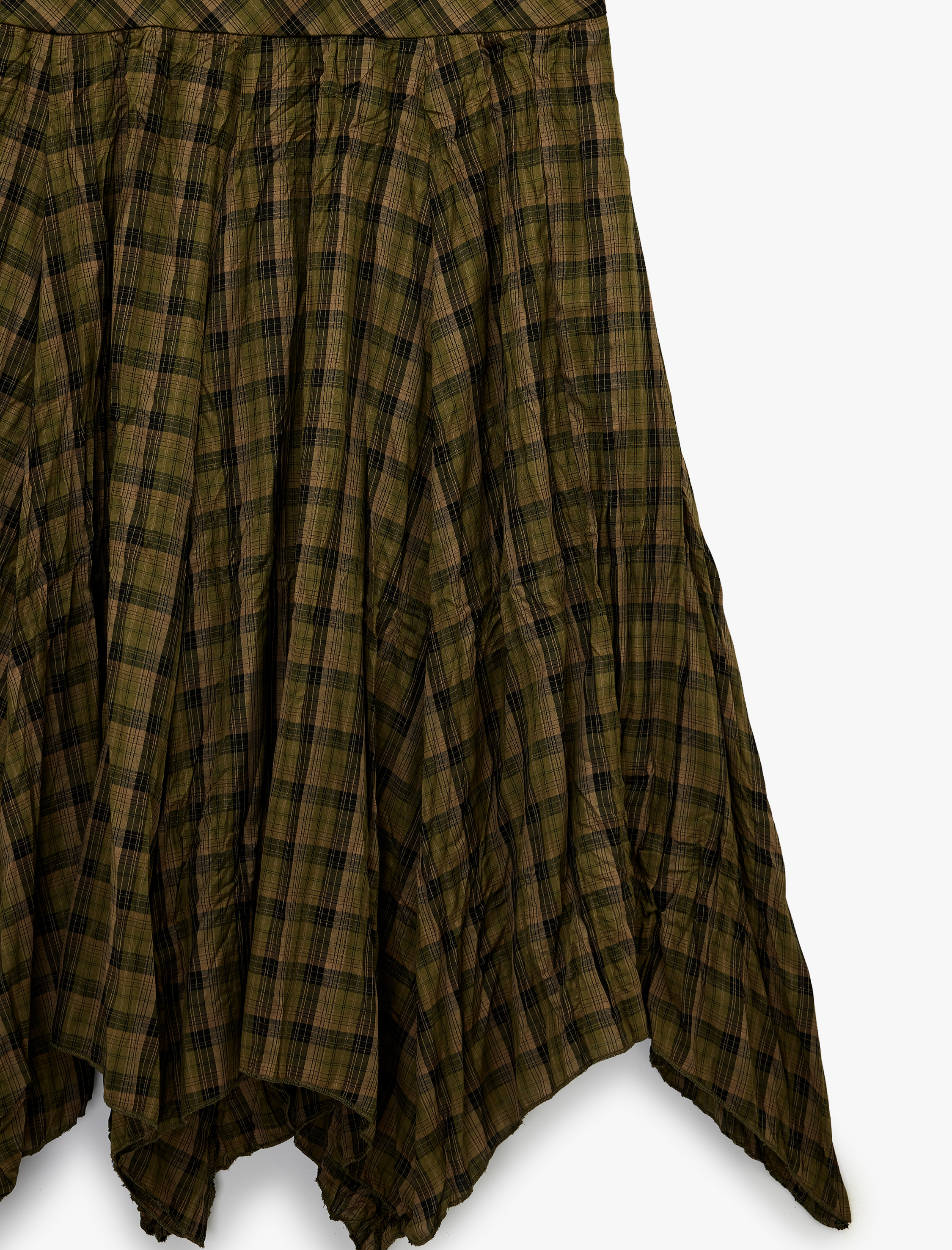   Standart Bel Asimetrik Kesim Midi Ekose Etek