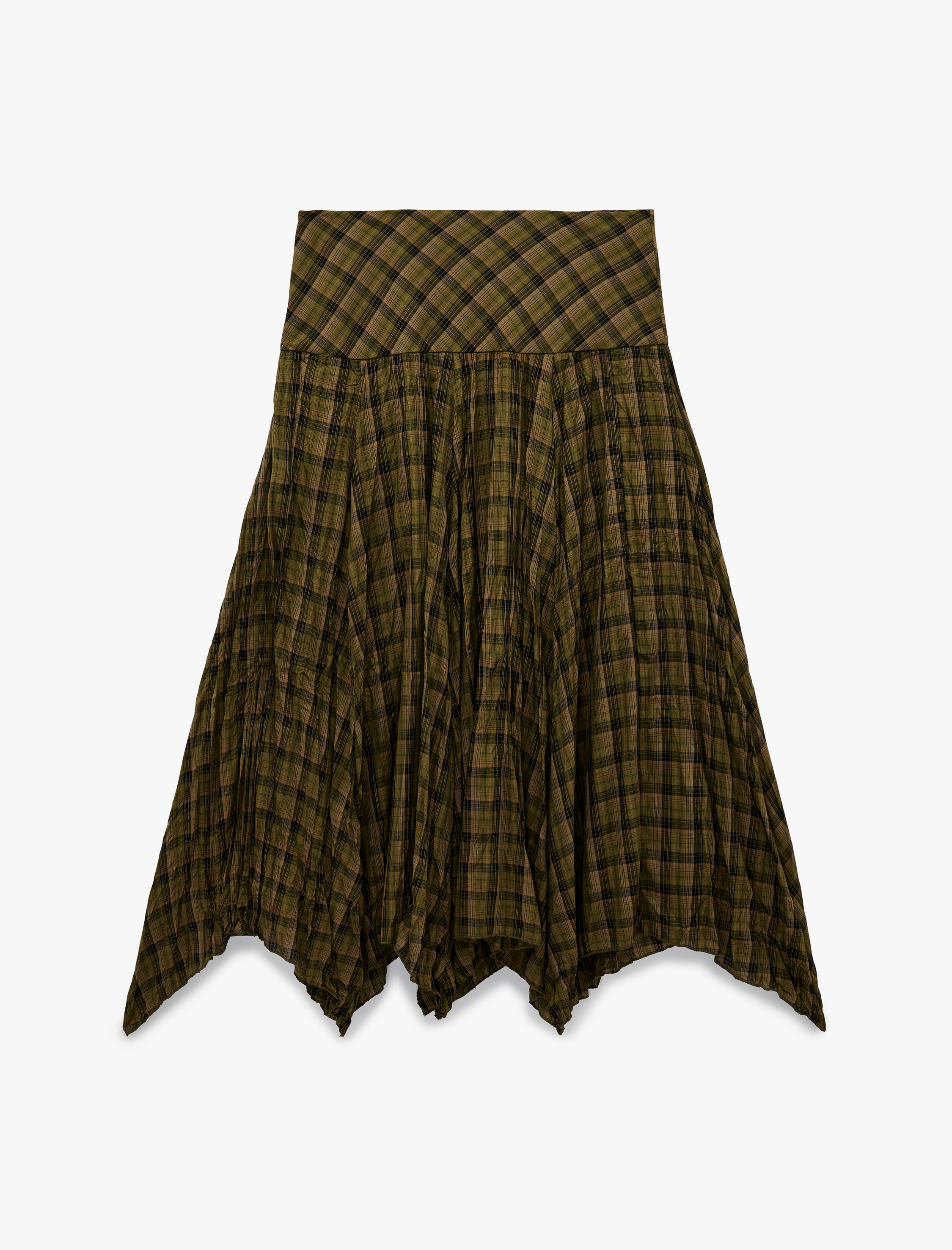   Standart Bel Asimetrik Kesim Midi Ekose Etek