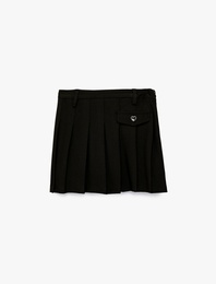 Toka Detaylı Cepli Pileli Mini Etek