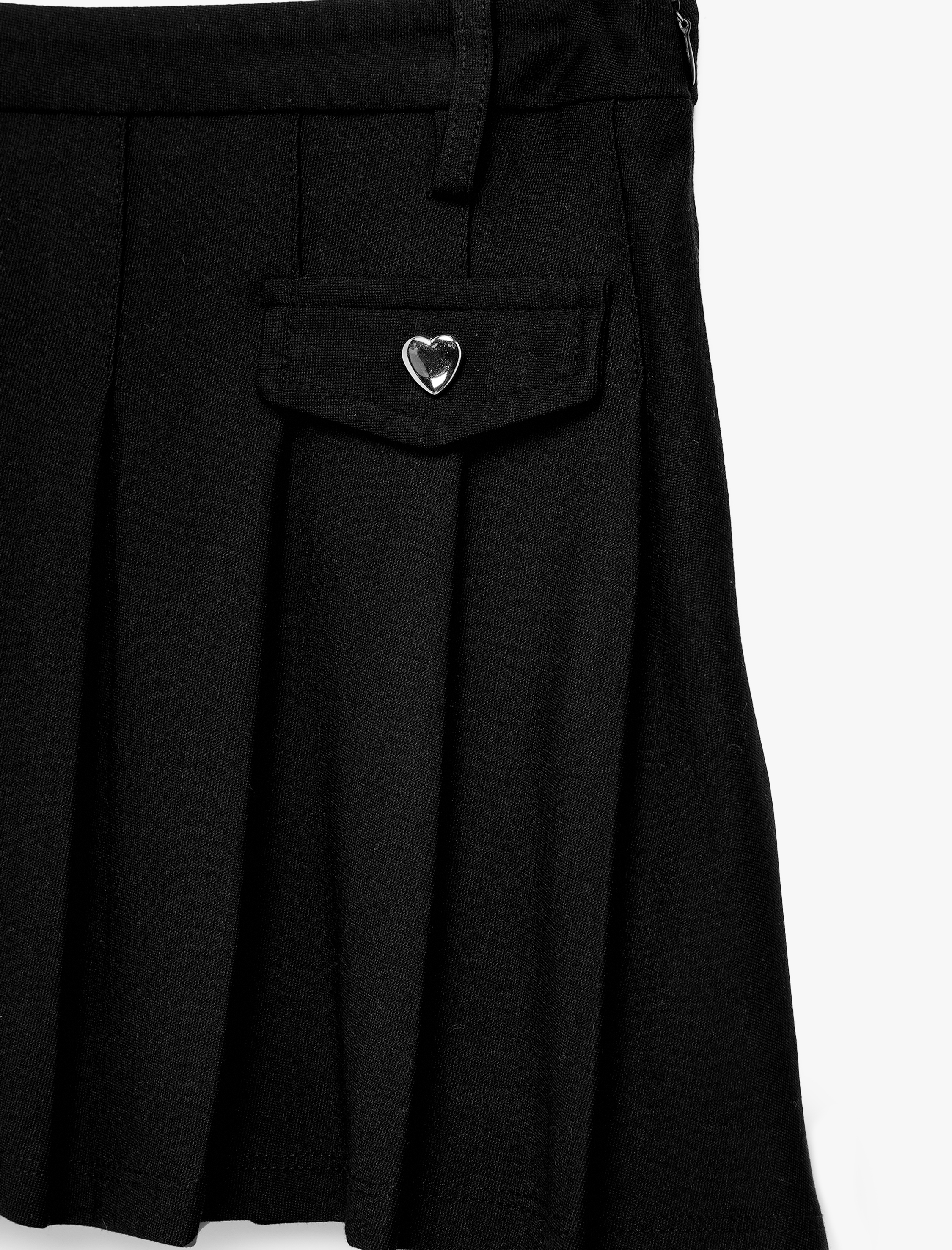  Kız Çocuk Toka Detaylı Cepli Pileli Mini Etek