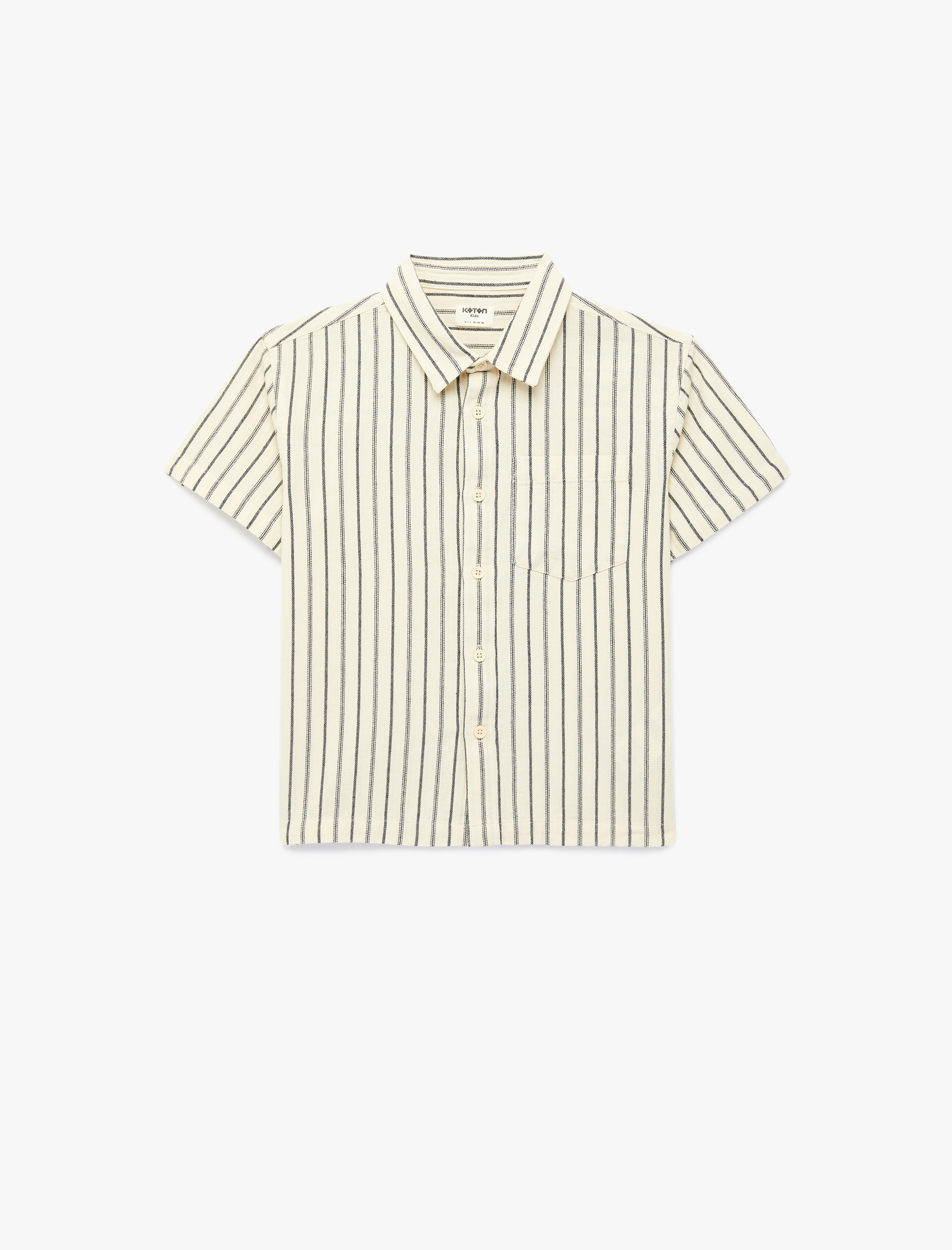  Erkek Çocuk Pamuklu Kısa Kollu Klasik Yaka Cepli Çizgili Gömlek