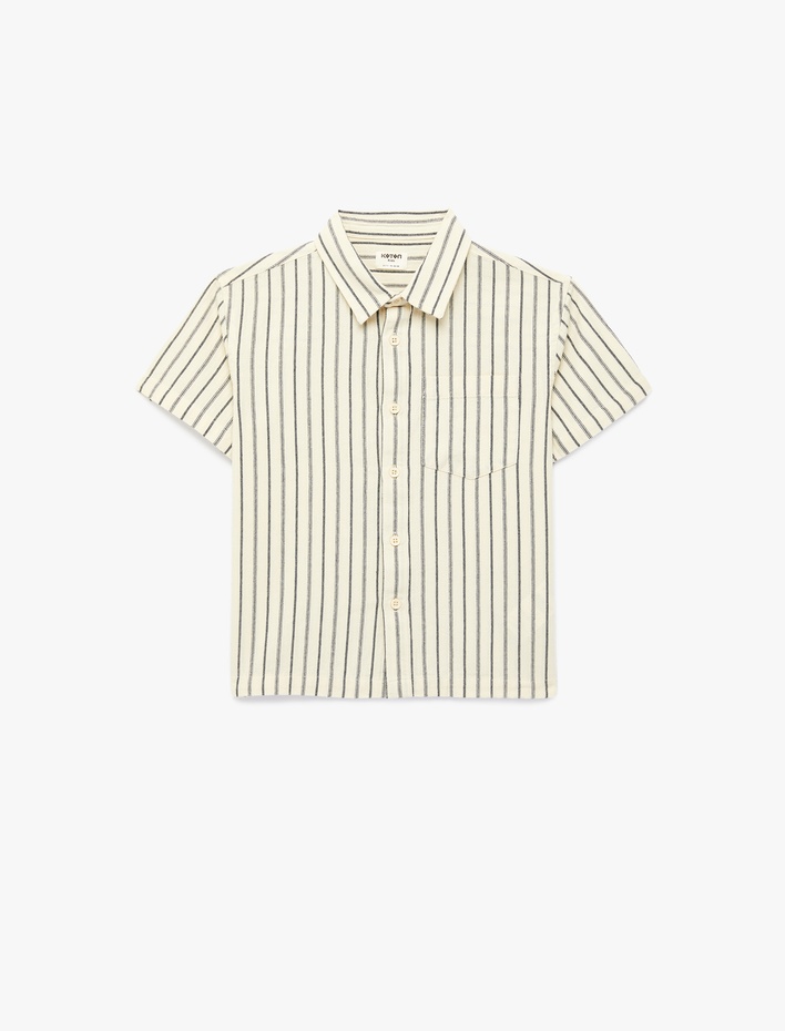 Erkek Çocuk Pamuklu Kısa Kollu Klasik Yaka Cepli Çizgili Gömlek