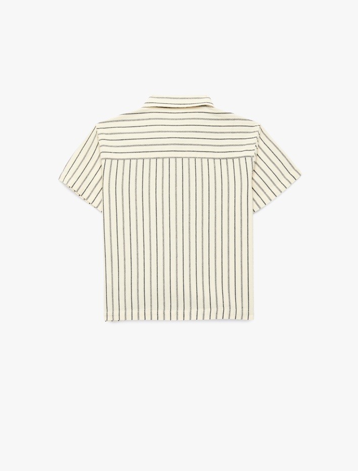 Erkek Çocuk Pamuklu Kısa Kollu Klasik Yaka Cepli Çizgili Gömlek