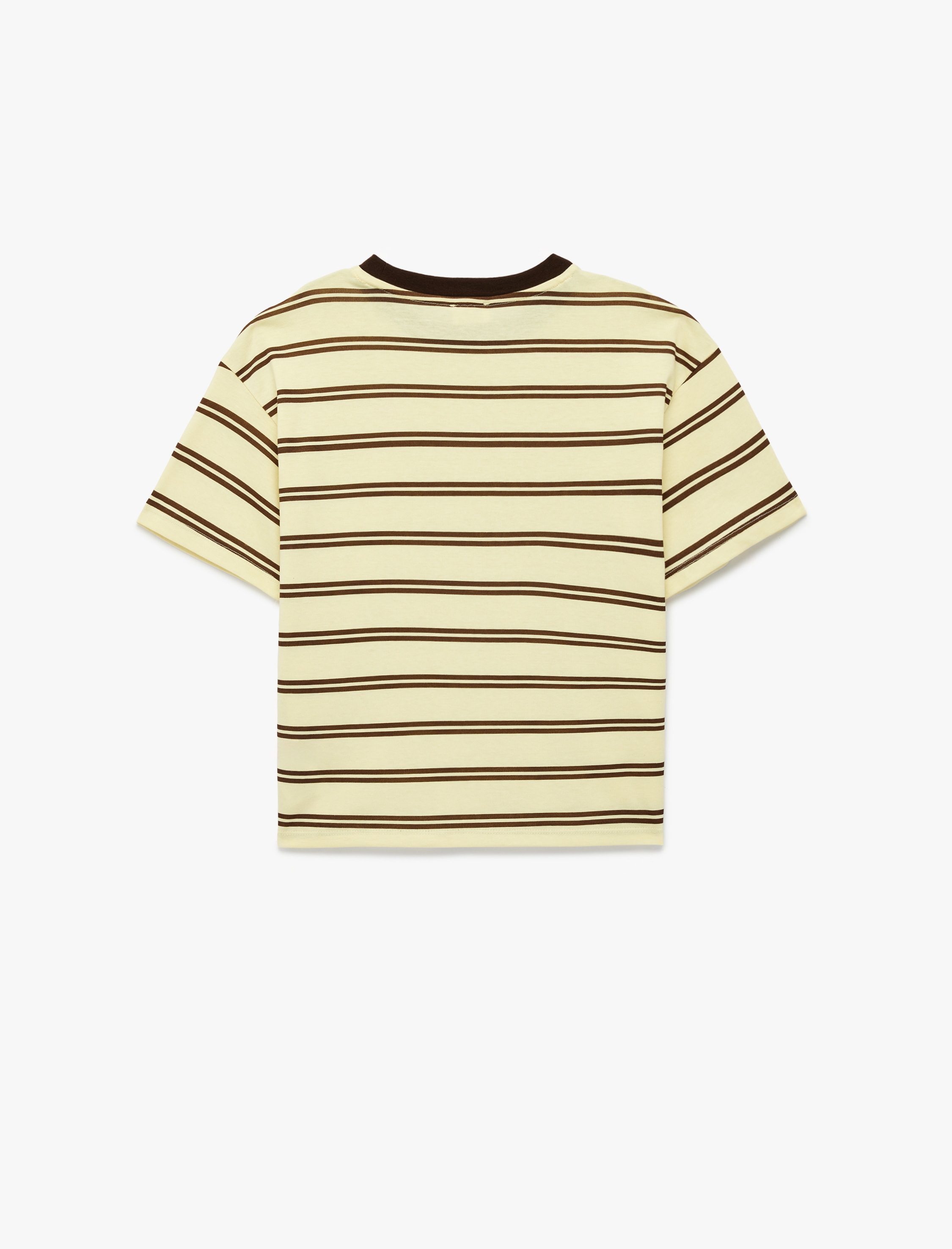  Kız Çocuk Pamuklu Kalp Detaylı Kısa Kollu Bisiklet Yaka Çizgili Tişört