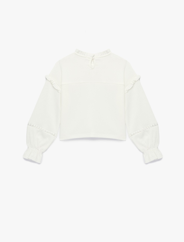 Kız Çocuk Fırfır Detaylı Uzun Kollu Bisiklet Yaka Bluz