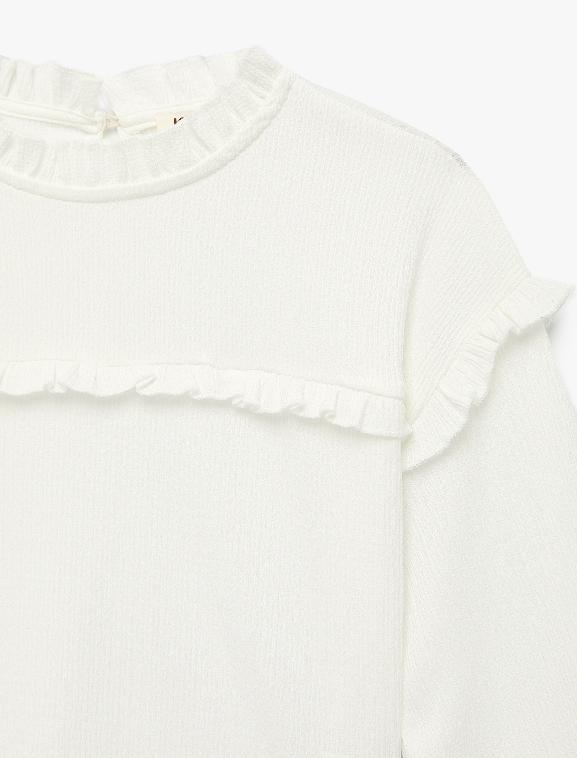  Kız Çocuk Fırfır Detaylı Uzun Kollu Bisiklet Yaka Bluz