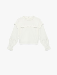 Fırfır Detaylı Uzun Kollu Bisiklet Yaka Bluz