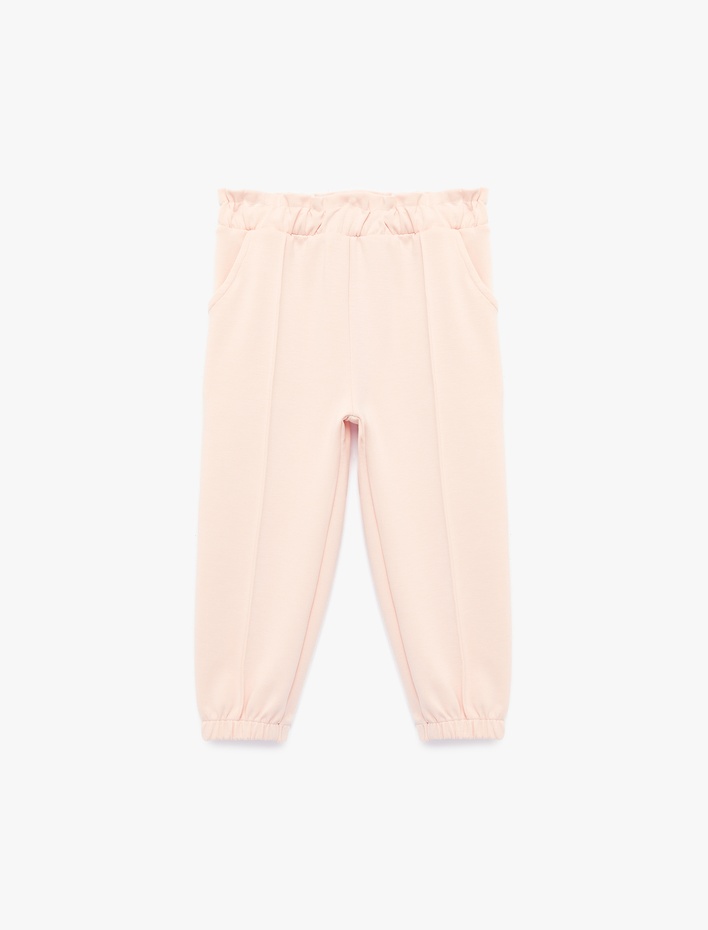 Kız Bebek Beli Lastikli Nervürlü Viskon Karışımlı Jogger Eşofman Altı
