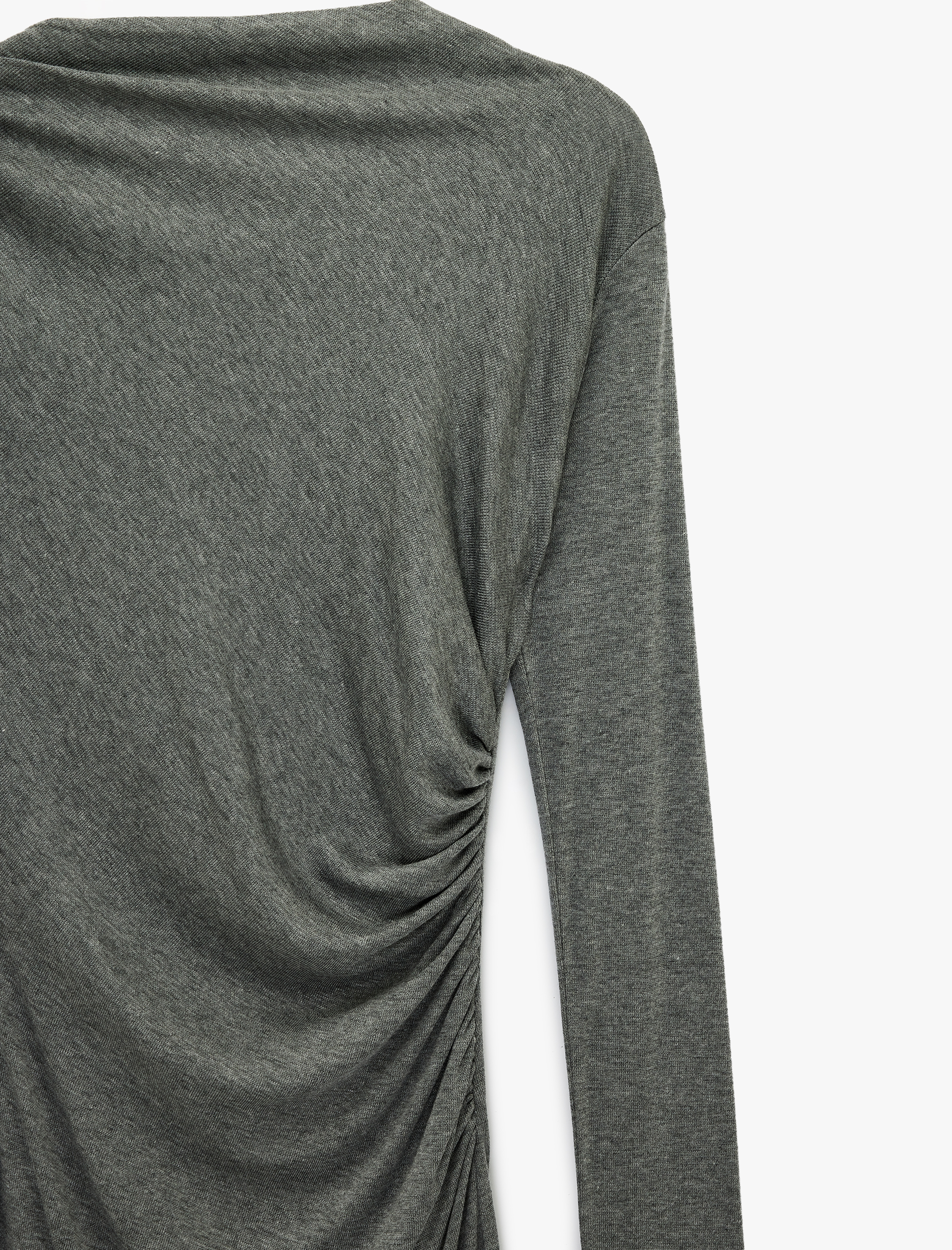   Slim Fit Uzun Kollu Yuvarlak Yaka Drapeli Kalem Midi Elbise