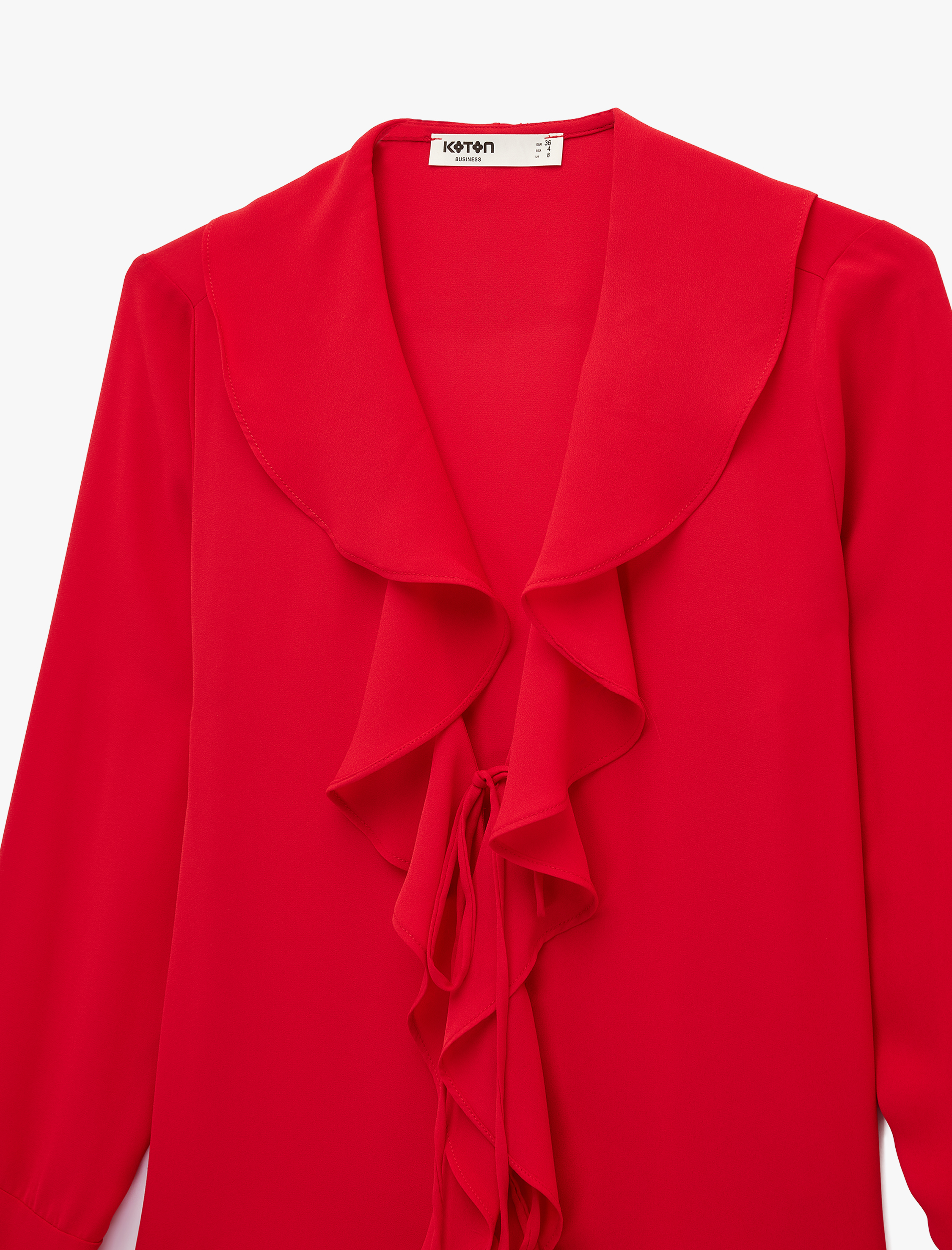   Uzun Kollu V Yaka Fırfır Detaylı Şifon Bluz