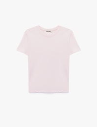 Kısa Kollu Bisiklet Yaka Pamuklu Basic Tişört