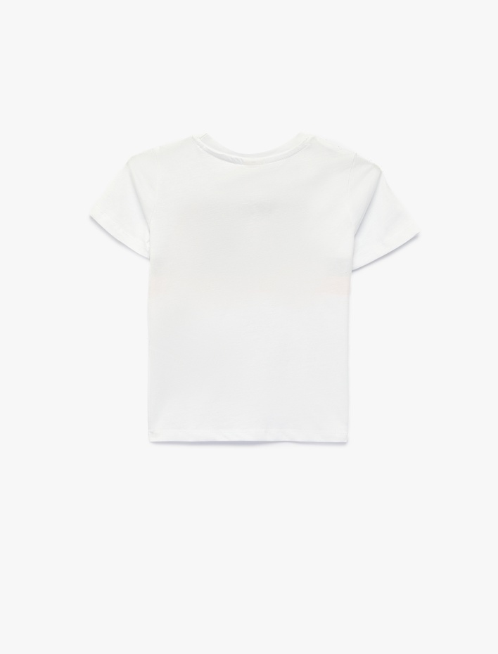 Erkek Bebek Bisiklet Yaka Kısa Kollu Nakışlı Pamuklu Tişört