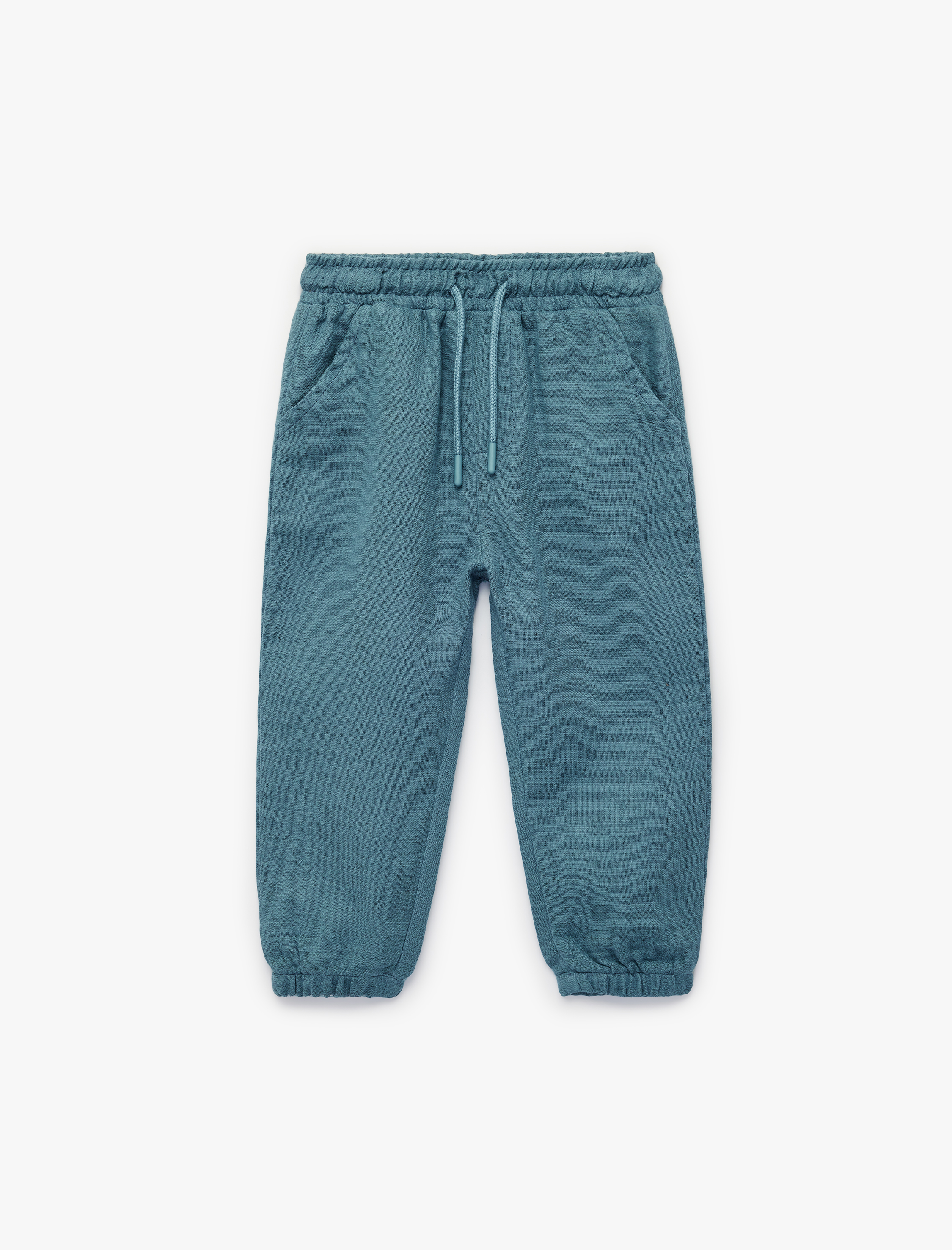  Erkek Bebek Pamuklu Beli Bağcıklı Müslin Kumaş Basic Jogger Pantolon