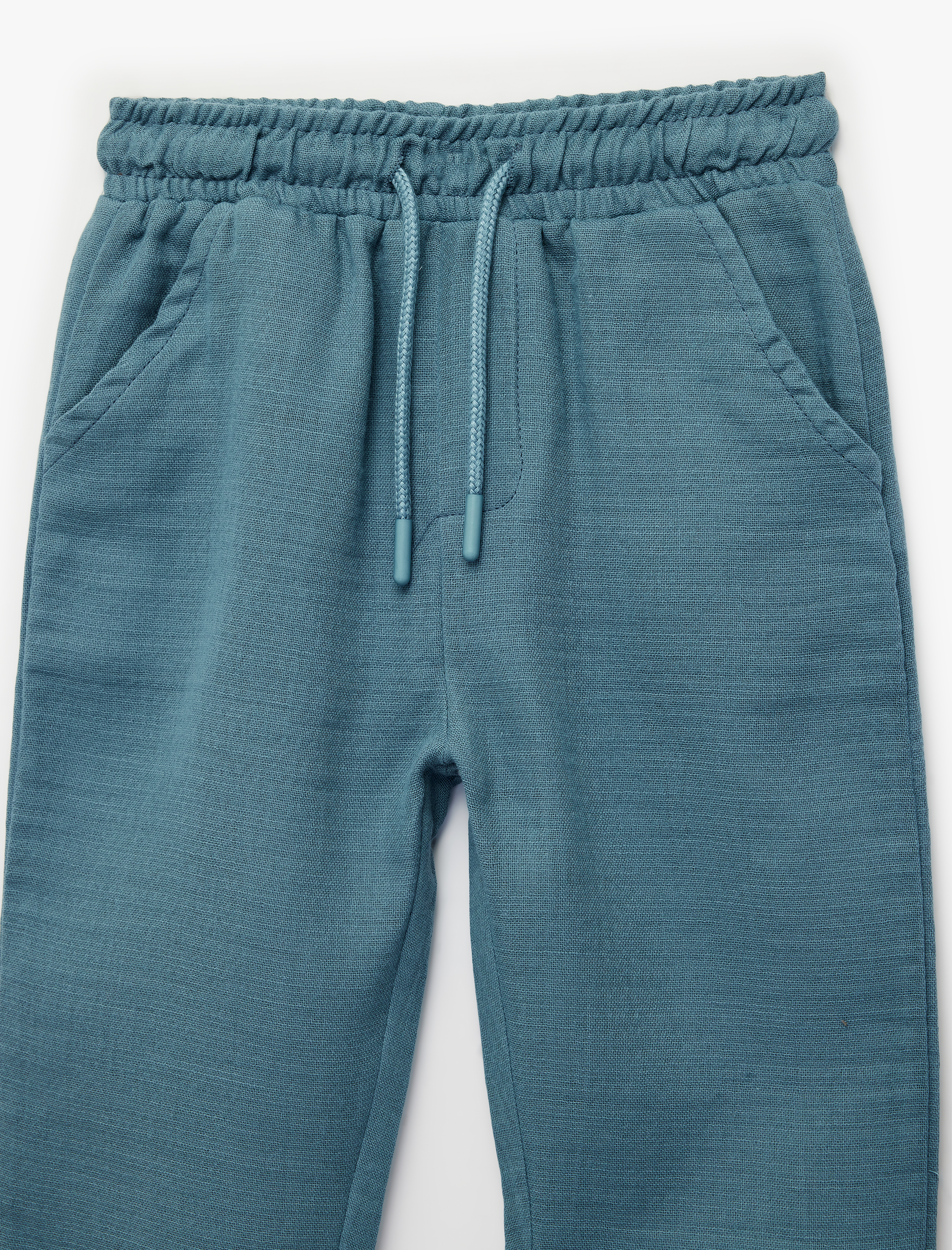  Erkek Bebek Pamuklu Beli Bağcıklı Müslin Kumaş Basic Jogger Pantolon