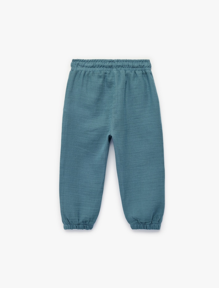 Erkek Bebek Pamuklu Beli Bağcıklı Müslin Kumaş Basic Jogger Pantolon