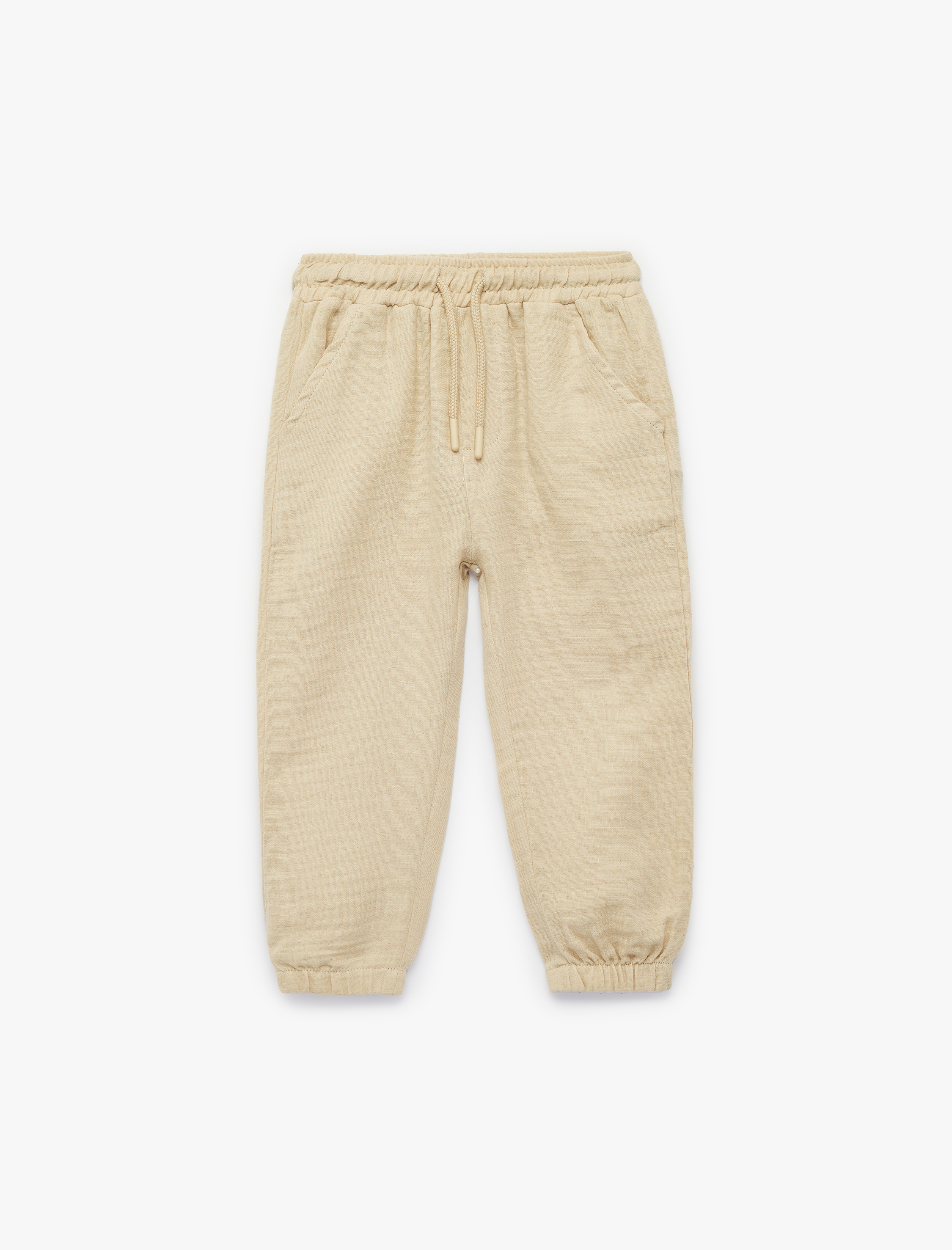  Erkek Bebek Pamuklu Beli Bağcıklı Müslin Kumaş Basic Jogger Pantolon