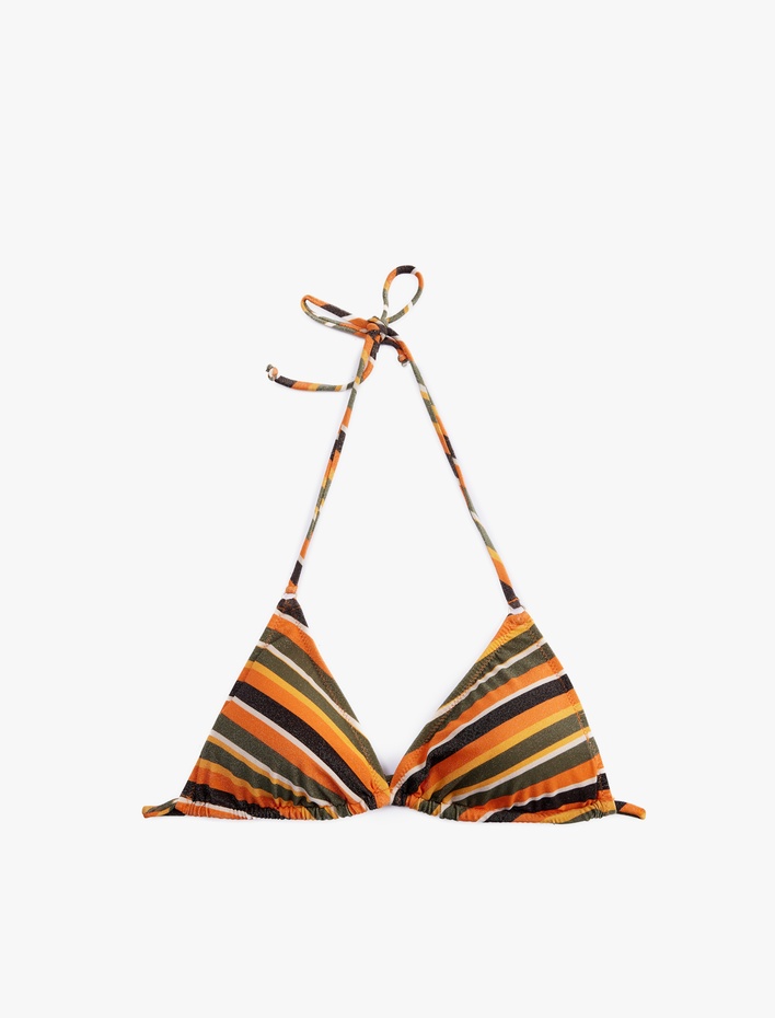  Parıltılı Çizgili Üçgen Bikini Üstü