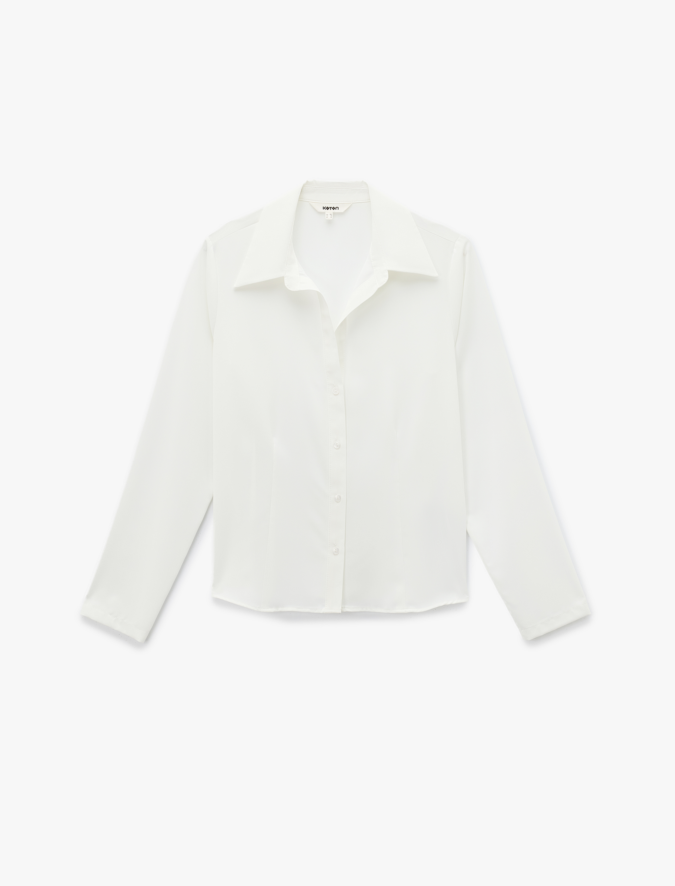   Regular Fit Düğmeli Uzun Kollu Kaçık Yaka Saten Gömlek