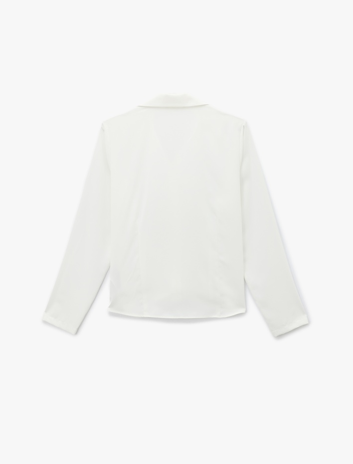  Regular Fit Düğmeli Uzun Kollu Kaçık Yaka Saten Gömlek