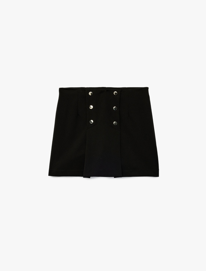  Krep Scuba Kumaş Aksesuar Düğme Detaylı Mini Şort Etek