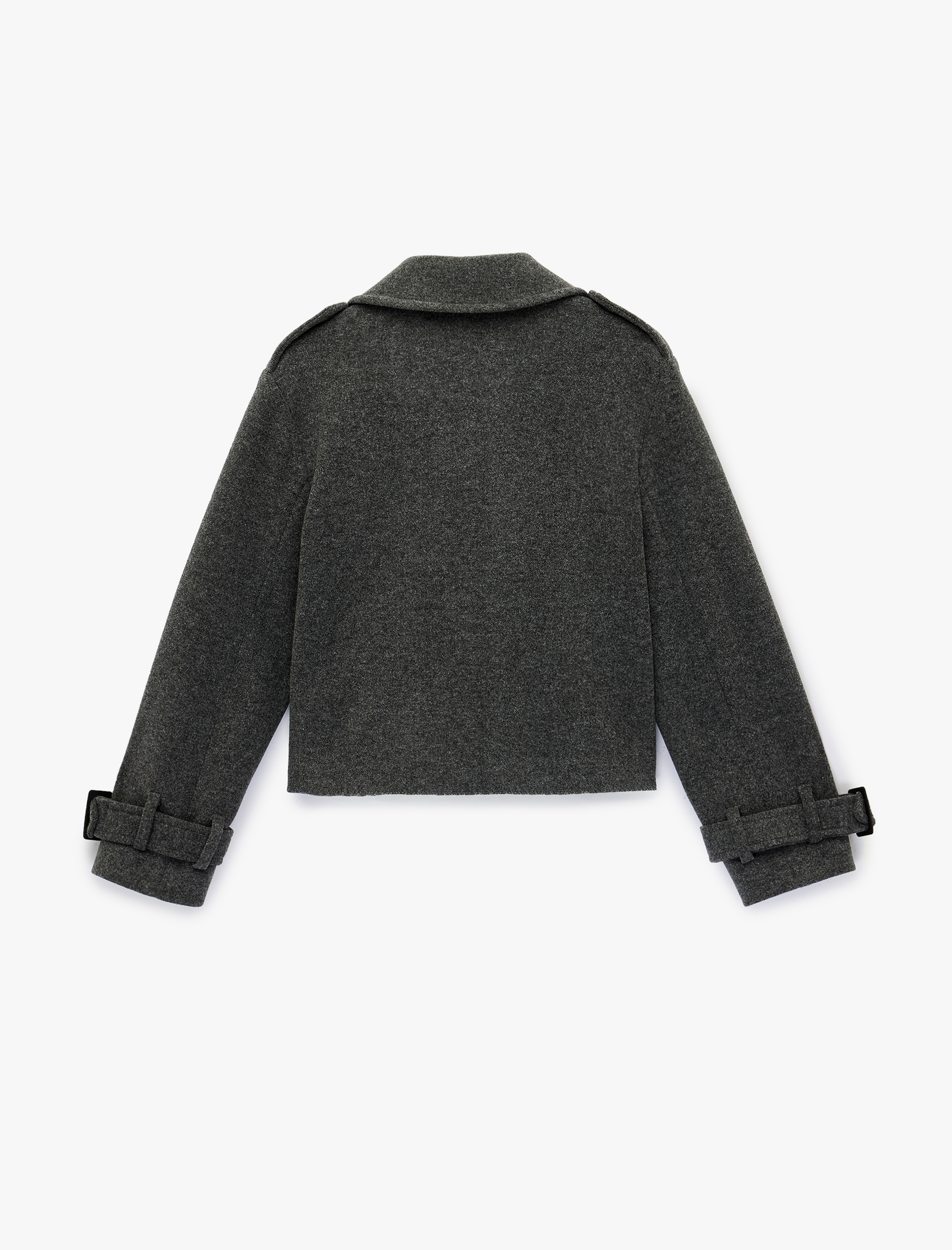   Cepli Düğmeli Uzun Kollu Kruvaze Kısa Kaşe Mont