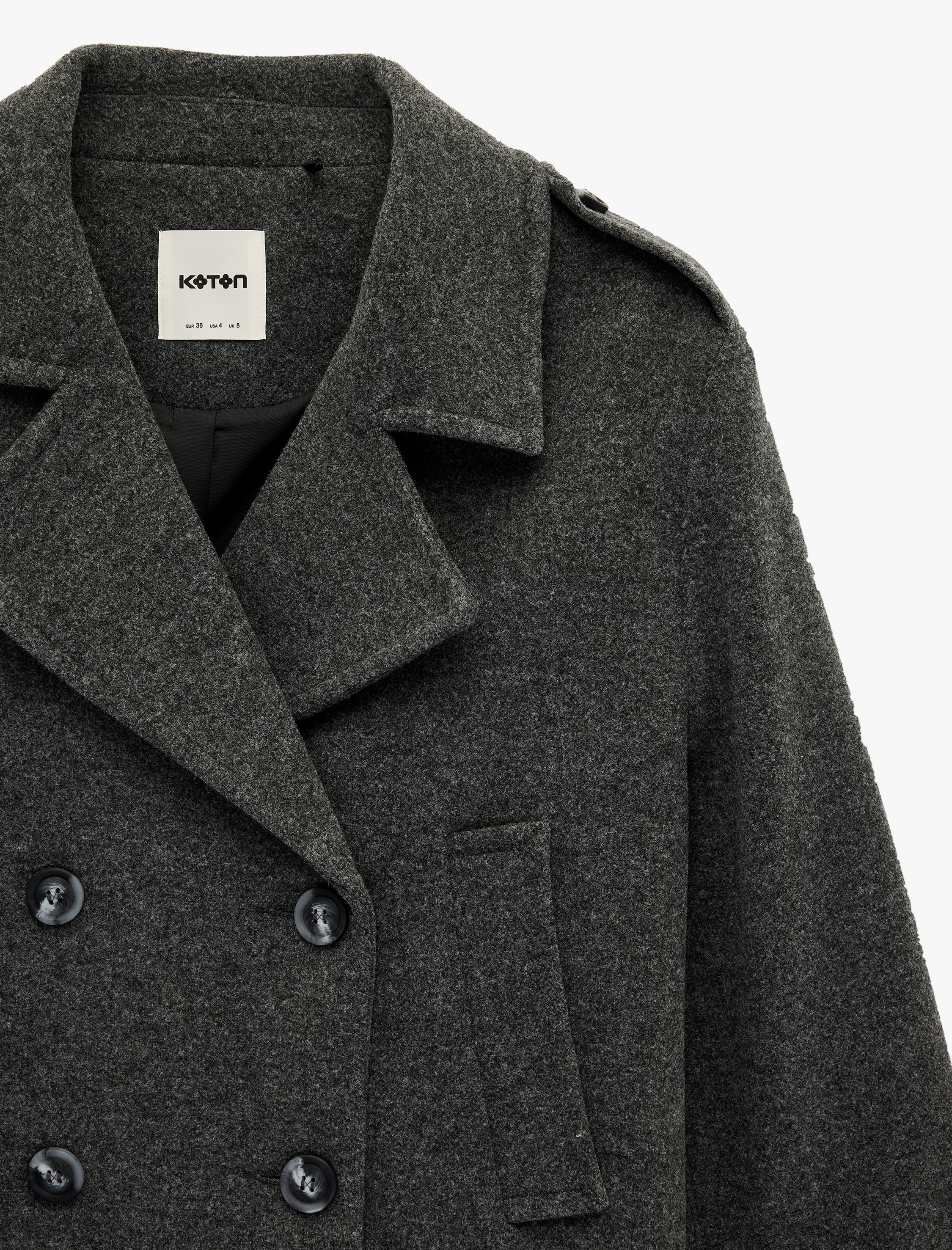   Cepli Düğmeli Uzun Kollu Kruvaze Kısa Kaşe Mont