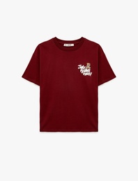 Rahat Kalıp Kısa Kollu Bisiklet Yaka Baskılı Pamuklu Ayıcıklı Tişört