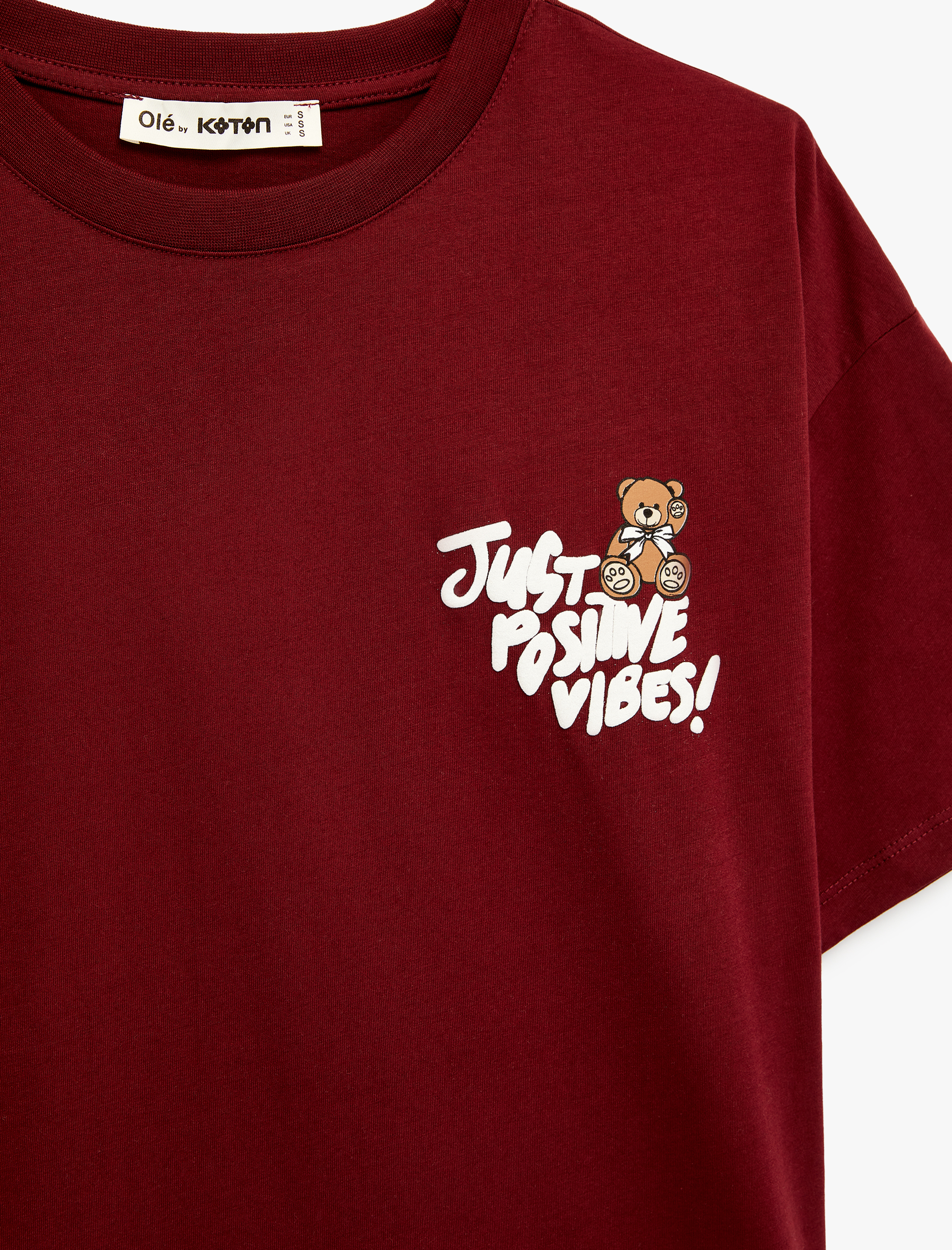   Rahat Kalıp Kısa Kollu Bisiklet Yaka Baskılı Pamuklu Ayıcıklı Tişört