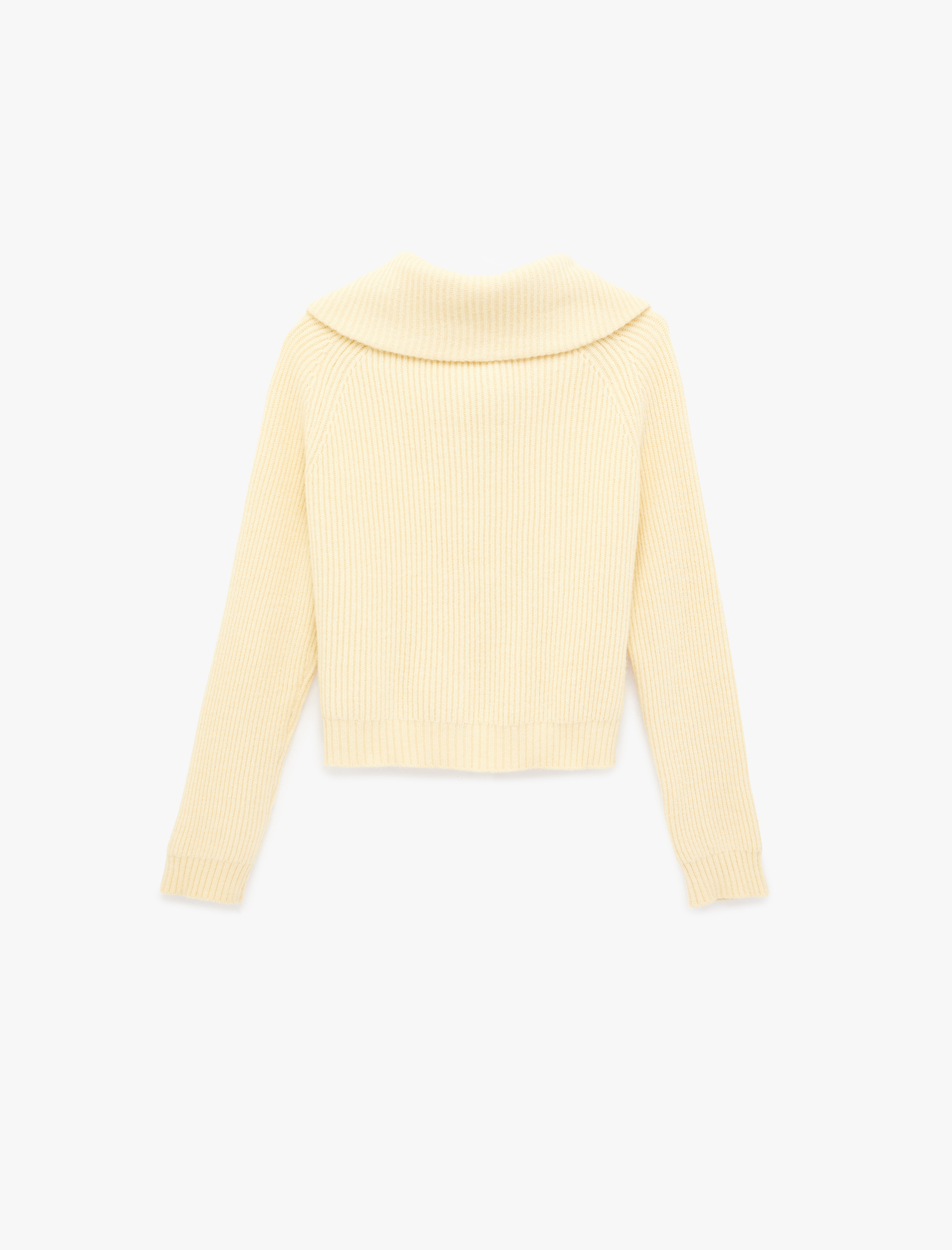   Uzun Kollu Dik Devrik Yaka Fermuarlı Triko Hırka