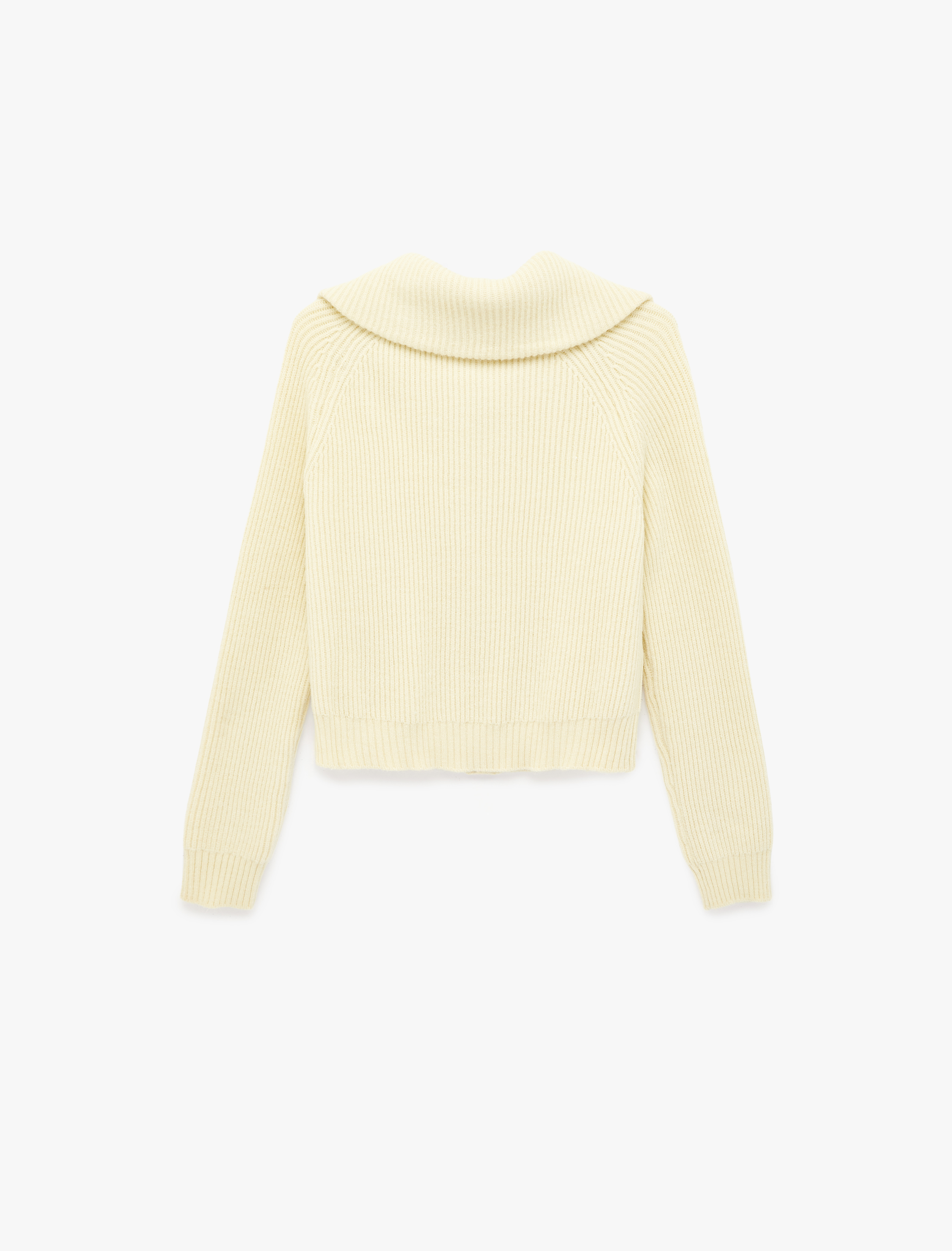   Uzun Kollu Dik Devrik Yaka Fermuarlı Triko Hırka