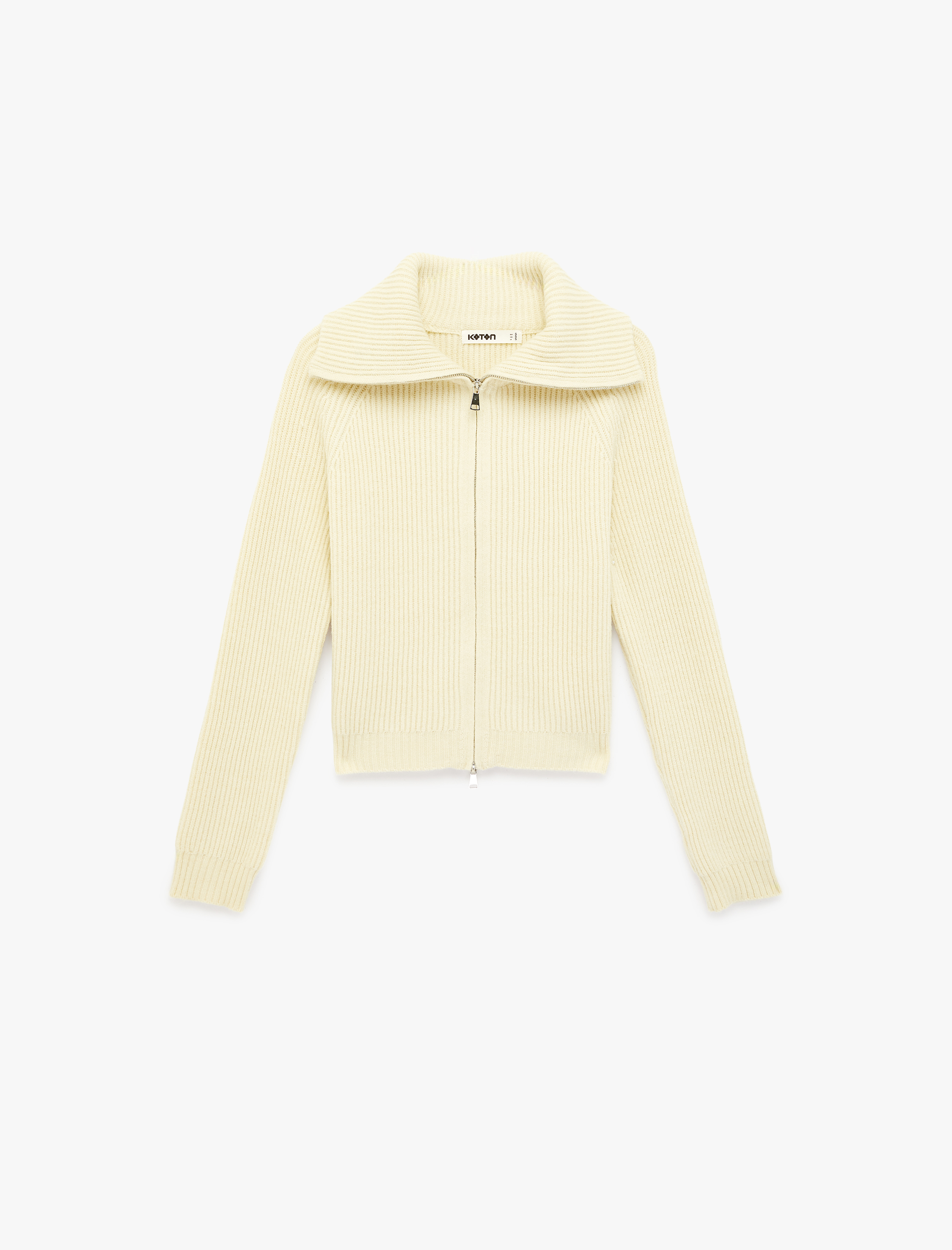   Uzun Kollu Dik Devrik Yaka Fermuarlı Triko Hırka