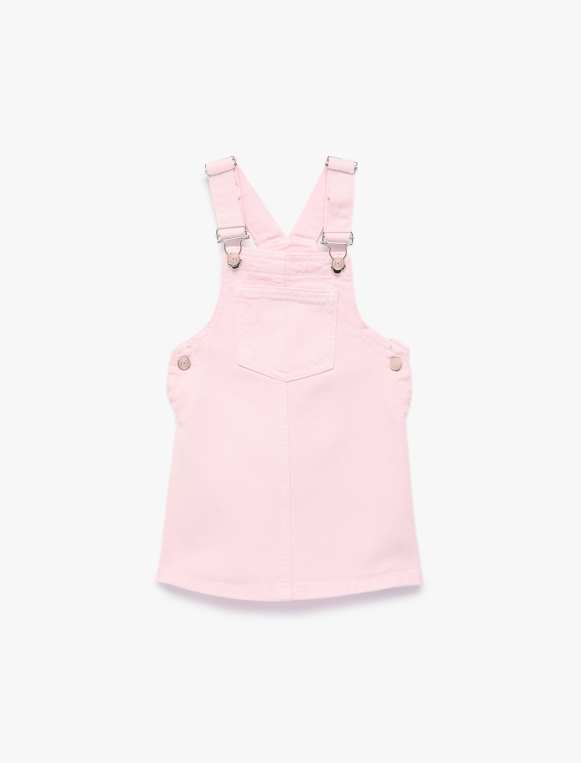  Kız Bebek Cep Detaylı Kare Yaka Pamuklu Askılı Salopet Jean Elbise