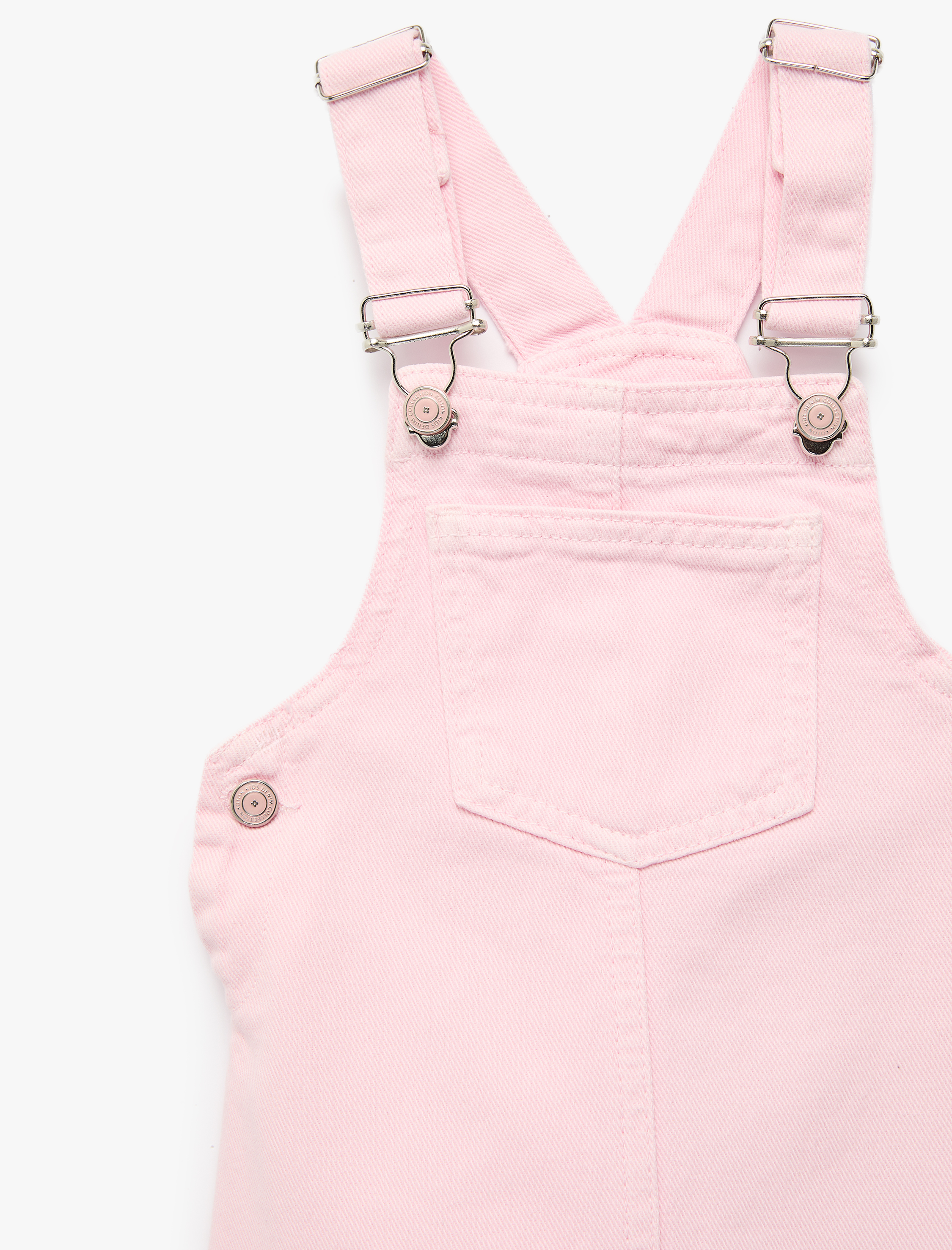  Kız Bebek Cep Detaylı Kare Yaka Pamuklu Askılı Salopet Jean Elbise