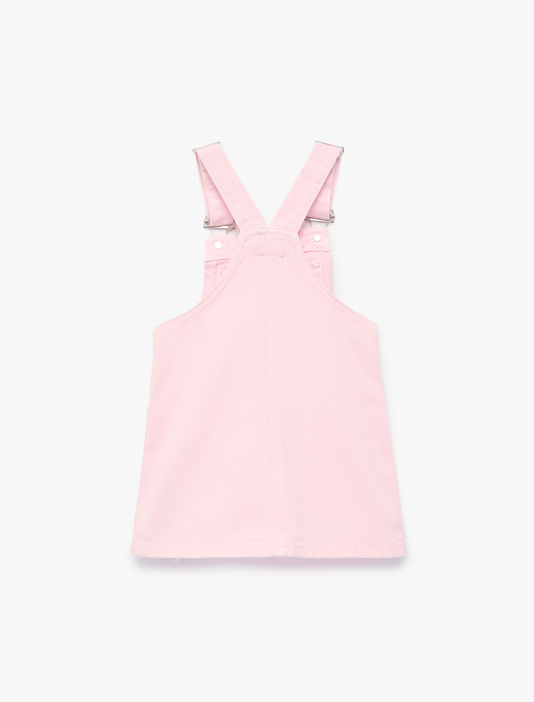  Kız Bebek Cep Detaylı Kare Yaka Pamuklu Askılı Salopet Jean Elbise