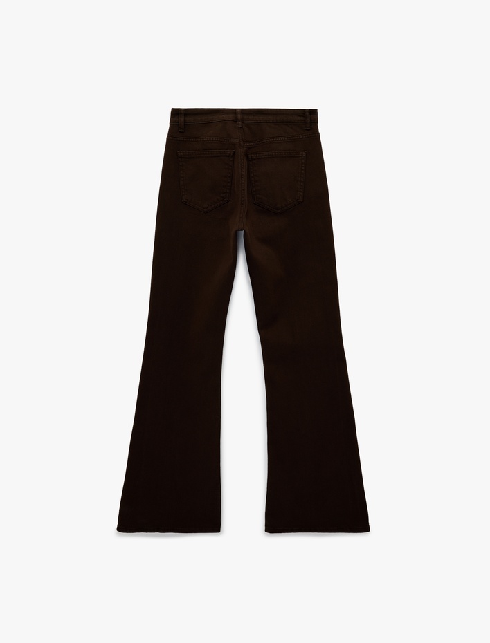  Pamuklu Cepli Düğmeli Dar Kesim İspanyol Paça Denim Pantolon - Flare Jeans