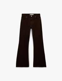 Pamuklu Cepli Düğmeli Dar Kesim İspanyol Paça Denim Pantolon - Flare Jeans