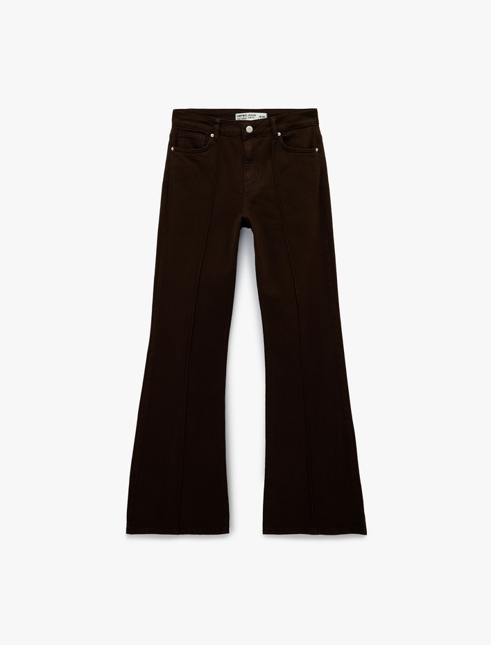  Pamuklu Cepli Düğmeli Dar Kesim İspanyol Paça Denim Pantolon - Flare Jeans