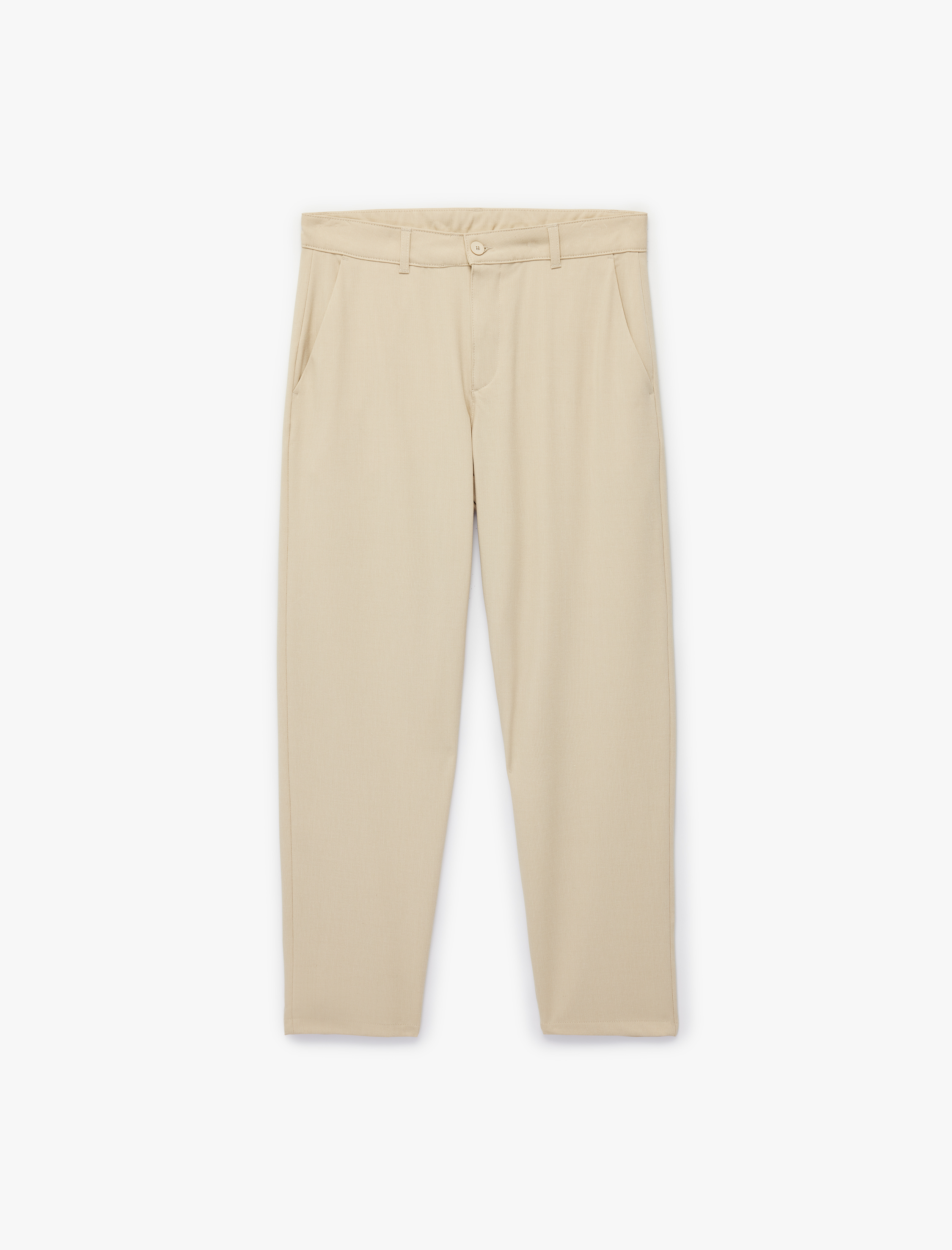   Regular Fit Düğmeli Cepli Viskon Karışımlı Kumaş Pantolon