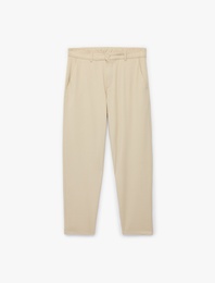 Regular Fit Düğmeli Cepli Viskon Karışımlı Kumaş Pantolon