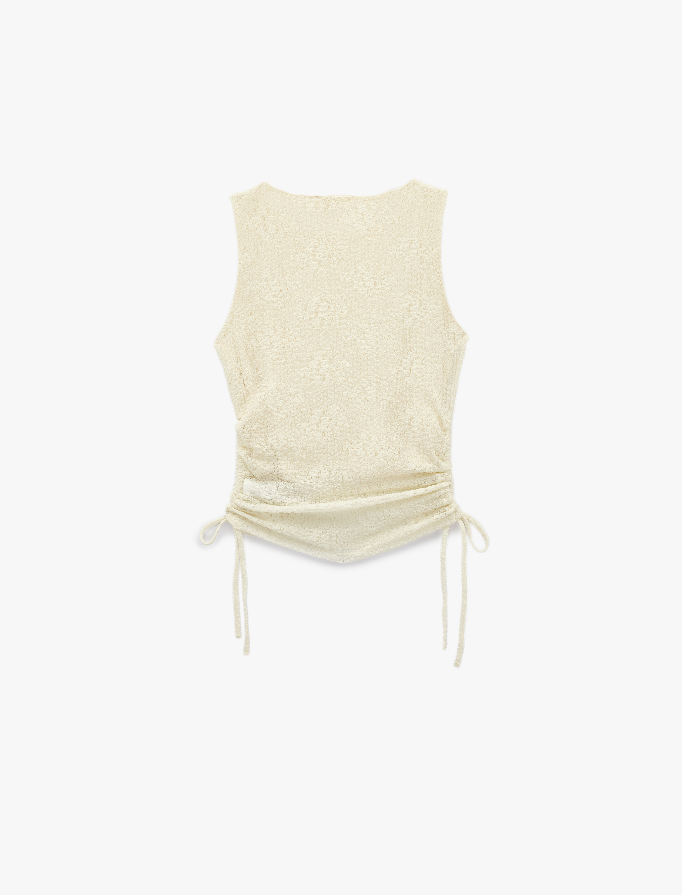   Slim Fit Büzgülü Kolsuz Kayık Yaka Dantel Bluz