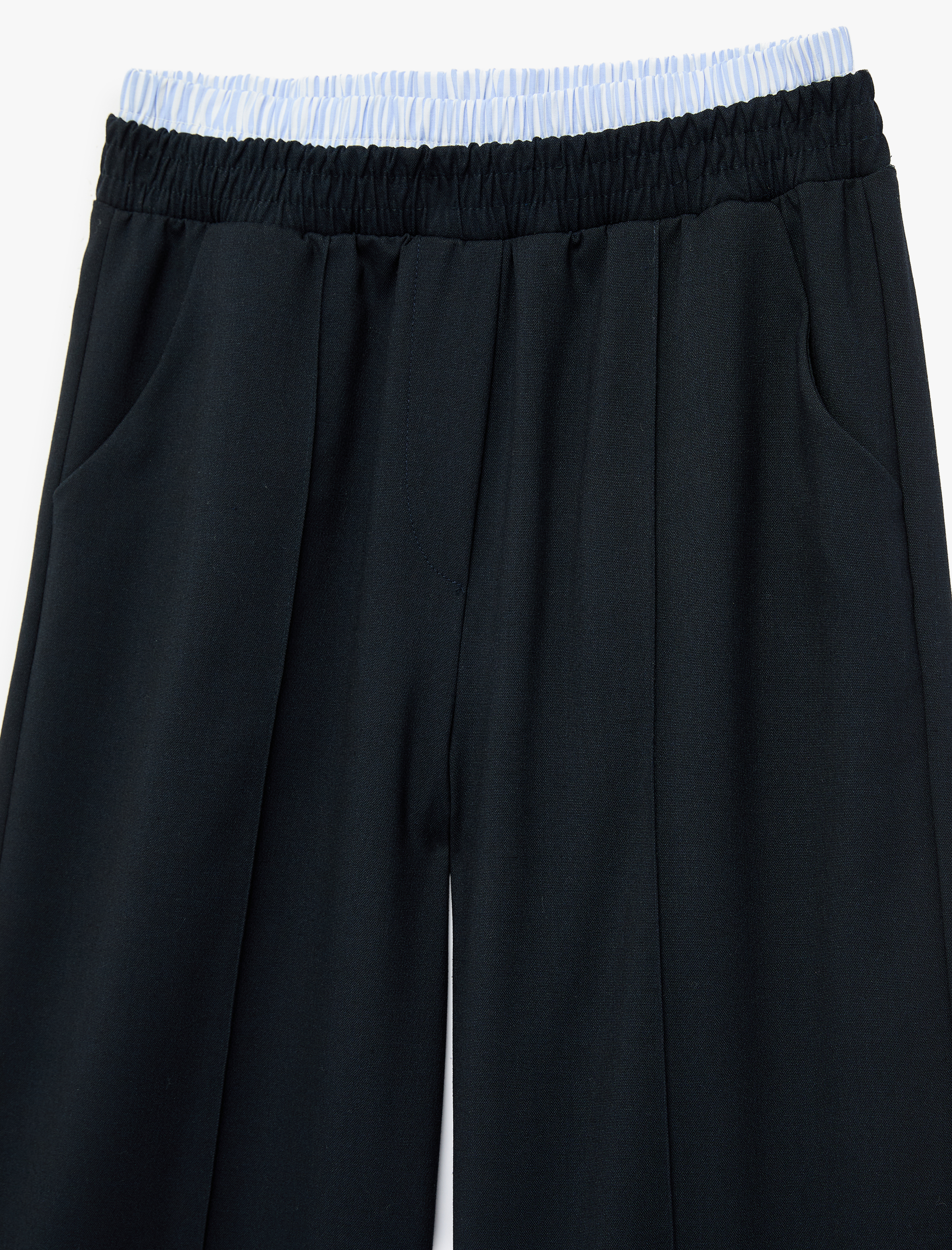  Kız Çocuk Beli Lastikli Cepli Viskon Karışımlı Geniş Paça Pantolon