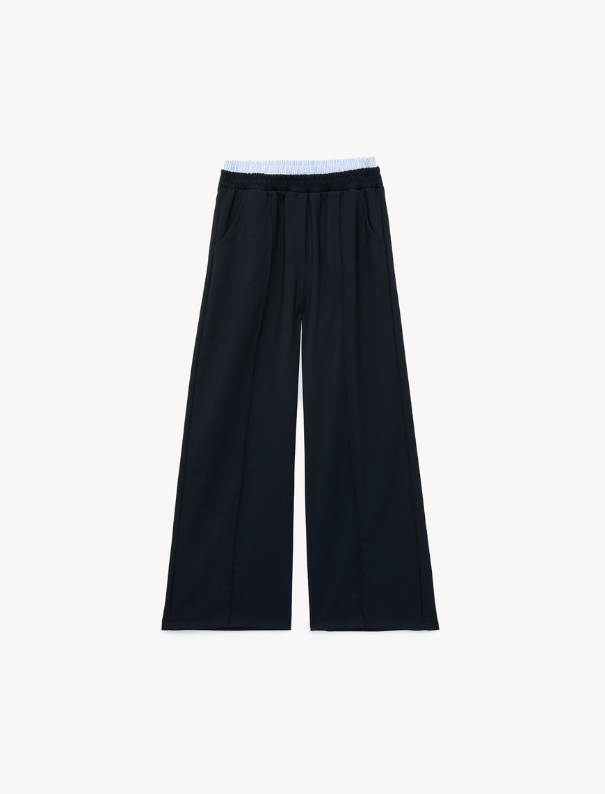 Koton Beli Lastikli Cepli Viskon Karışımlı Geniş Paça Pantolon