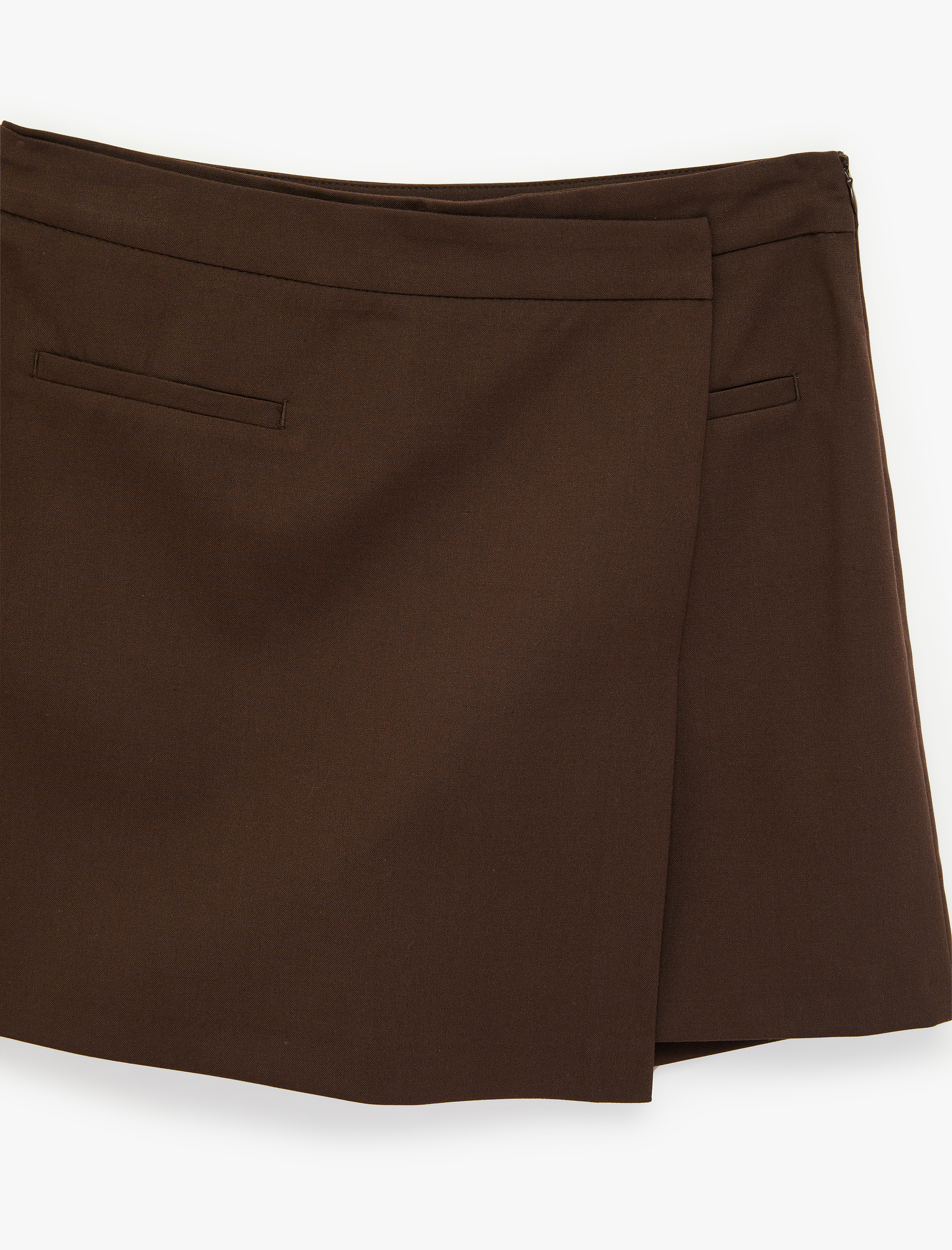   Yüksek Bel Cep Detaylı Viskon Karışımlı Mini Şort Etek