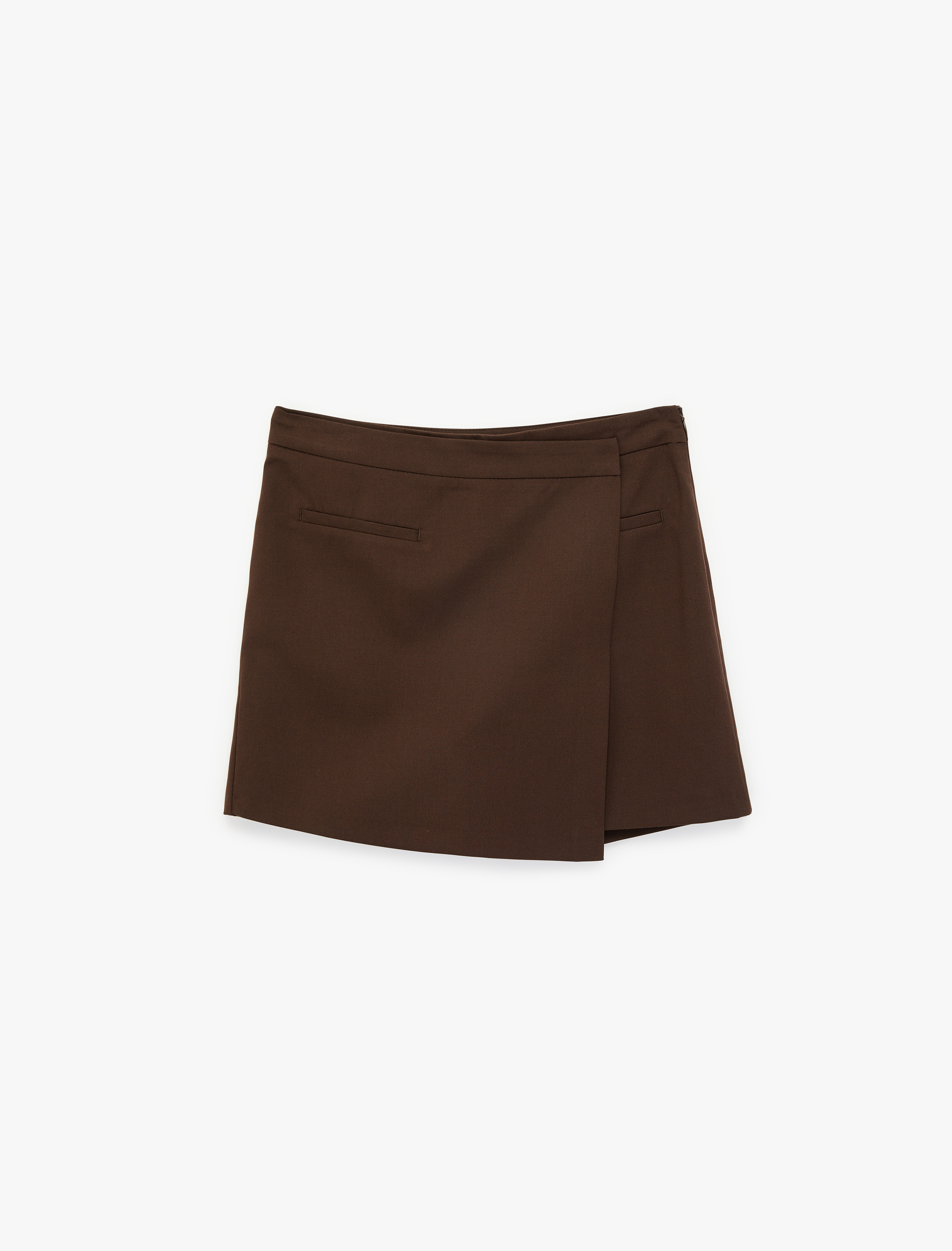   Yüksek Bel Cep Detaylı Viskon Karışımlı Mini Şort Etek