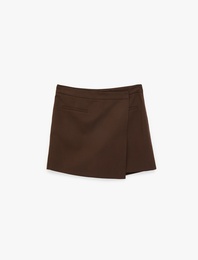 Yüksek Bel Cep Detaylı Viskon Karışımlı Mini Şort Etek