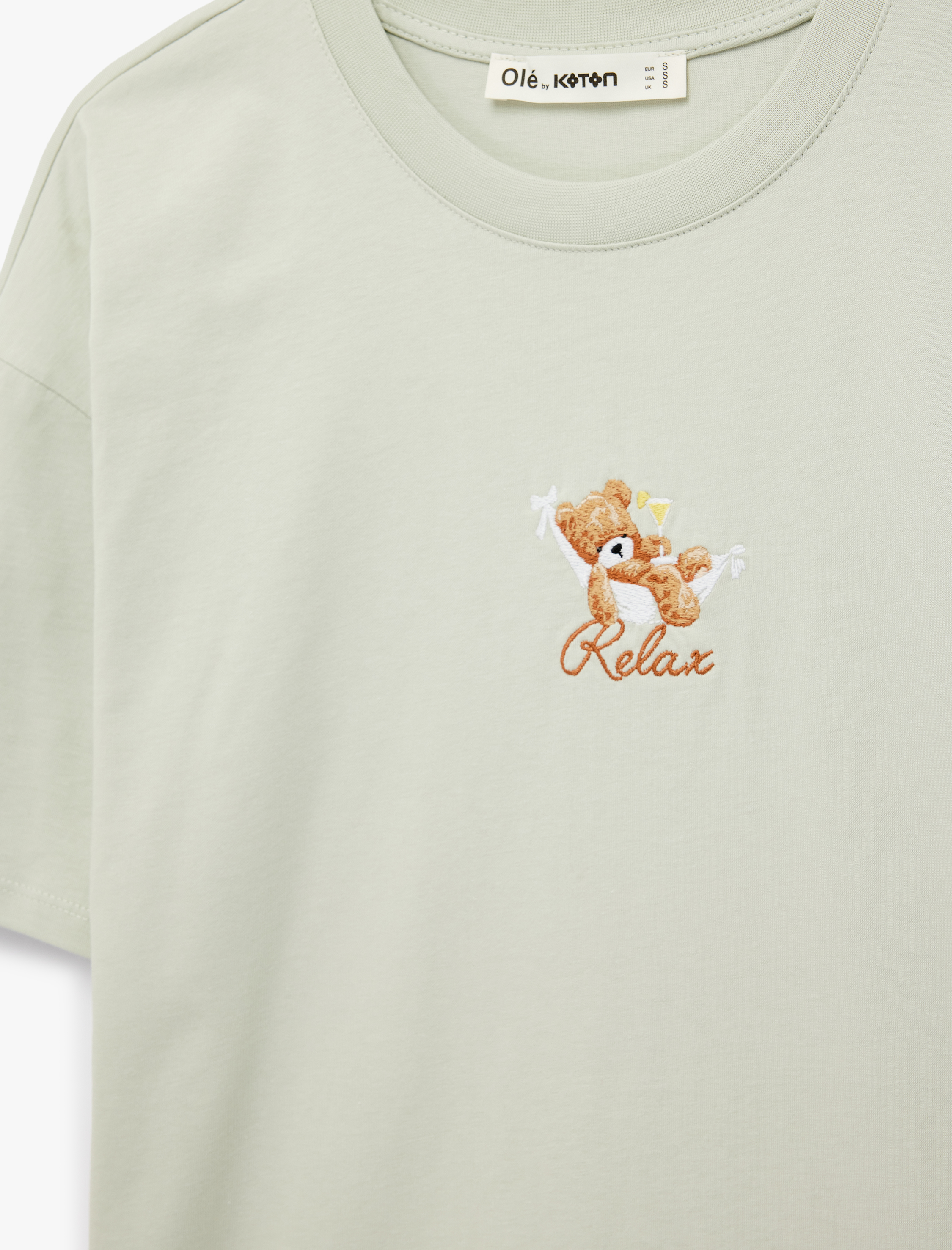   Rahat Kalıp Kısa Kollu Baskılı Pamuklu Bisiklet Yaka Ayıcıklı Tişört